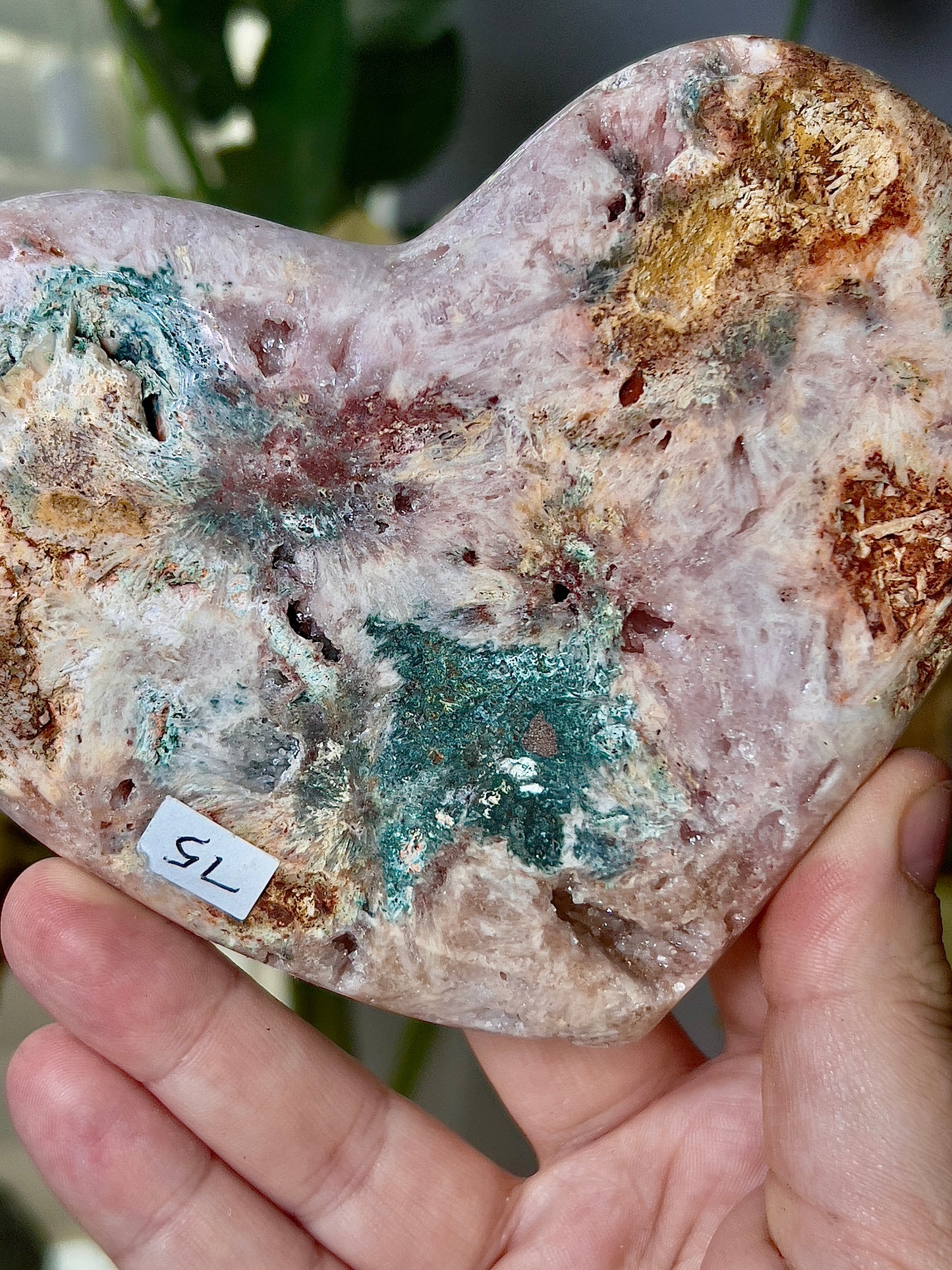 Rutile pink amethyst heart - comes with stand