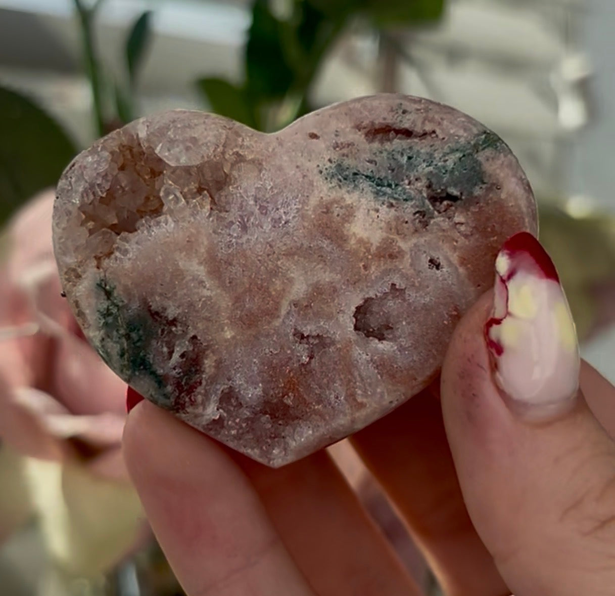 Mini pink amethyst heart with Jasper - comes with stand