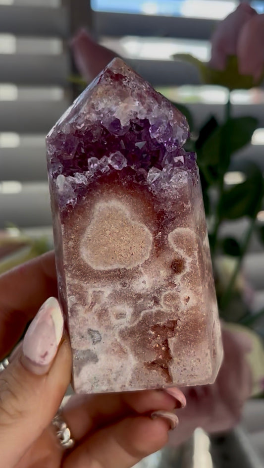 Beautiful, high quality, Pink amethyst tower with purple quartz & Green jasper