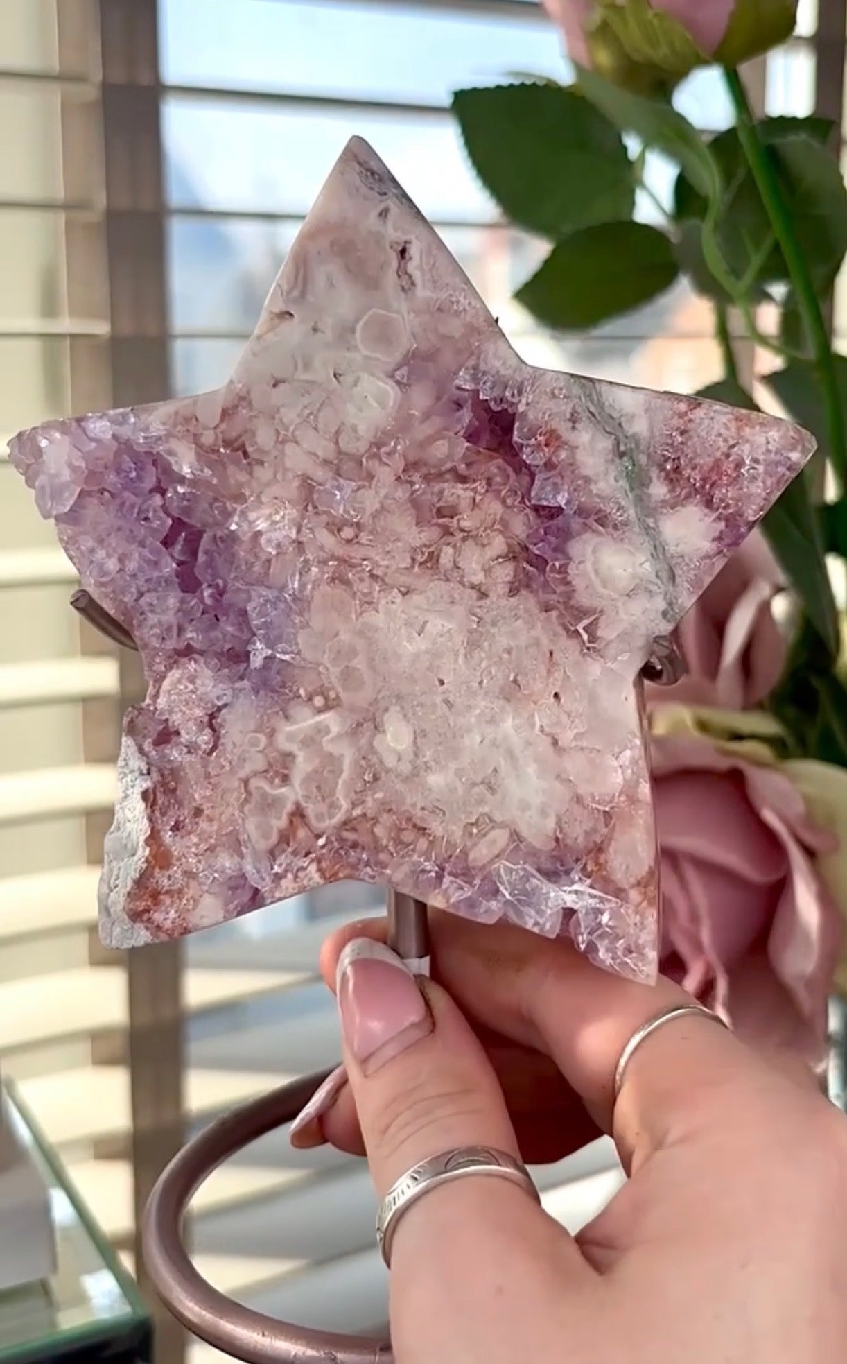 High quality pink amethyst star - comes with stand