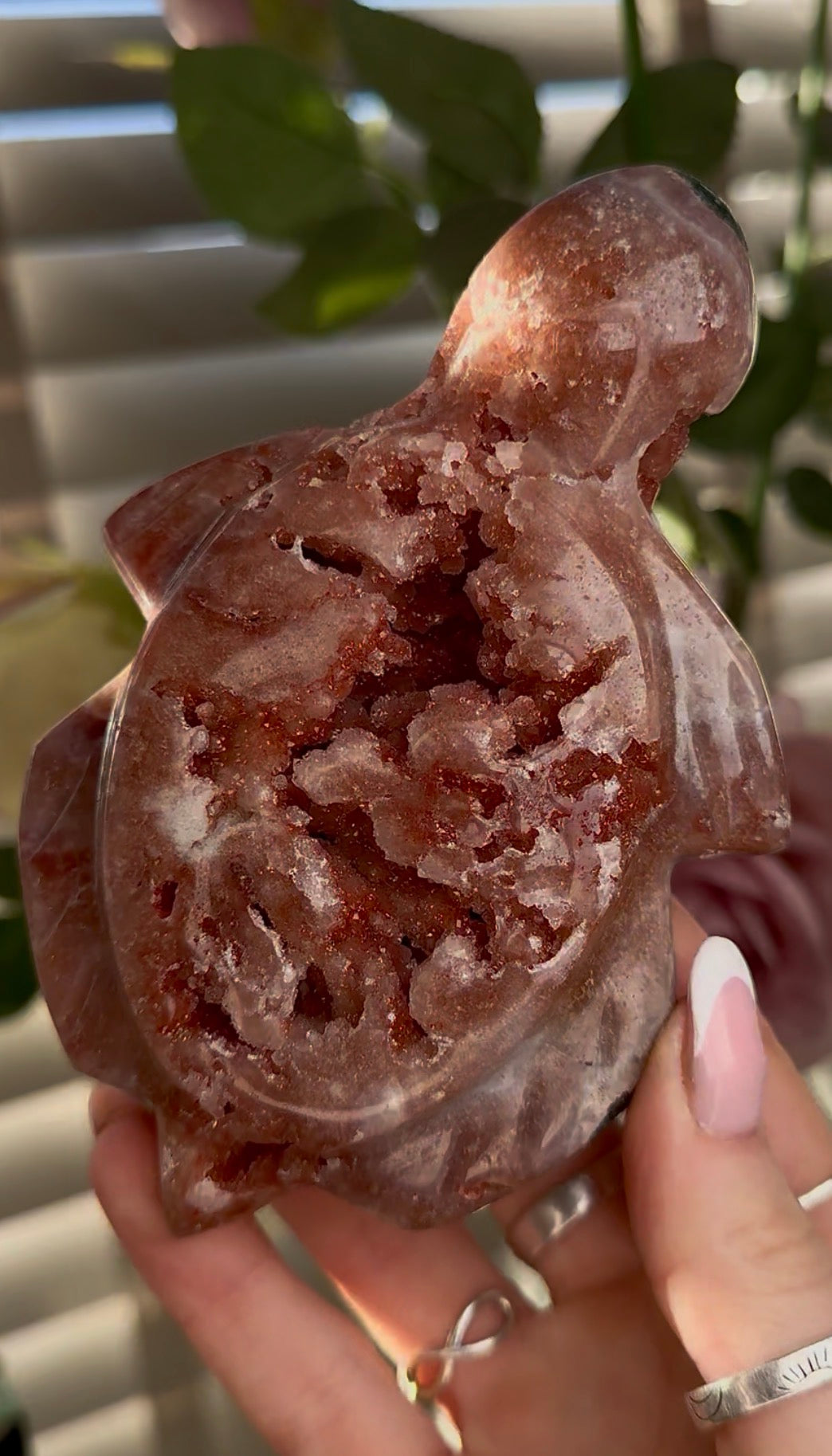 High grade, pink amethyst sea turtle carving,