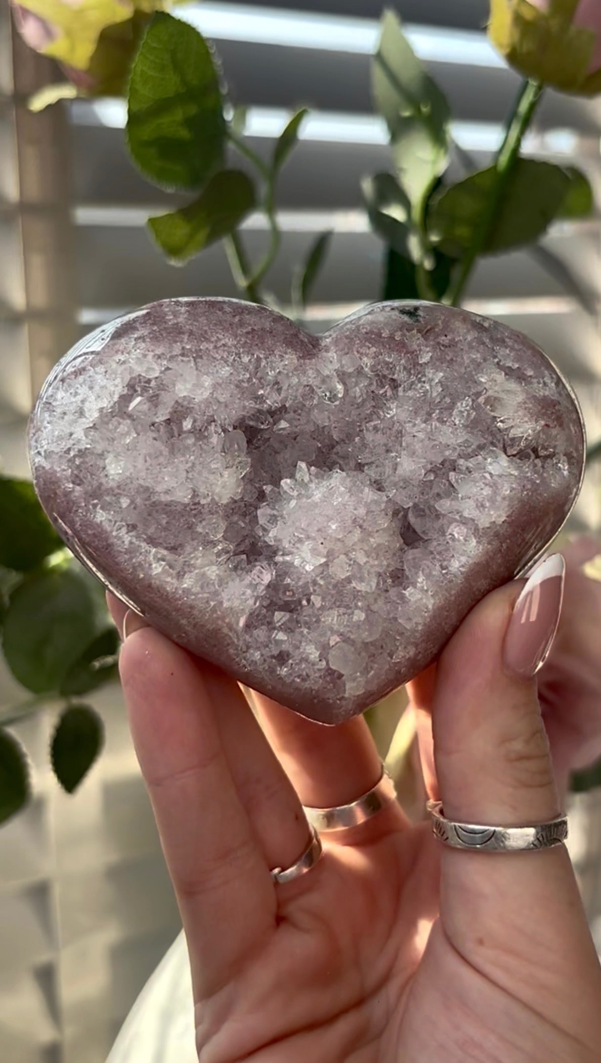 Gorgeous,  pink amethyst heart- comes with stand