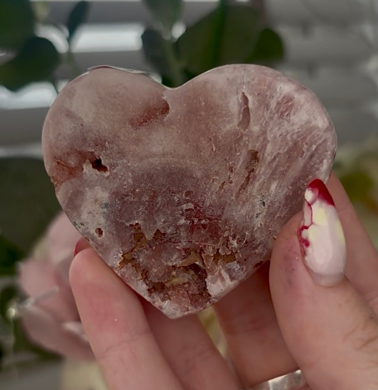 Mini pink amethyst heart - comes with stand
