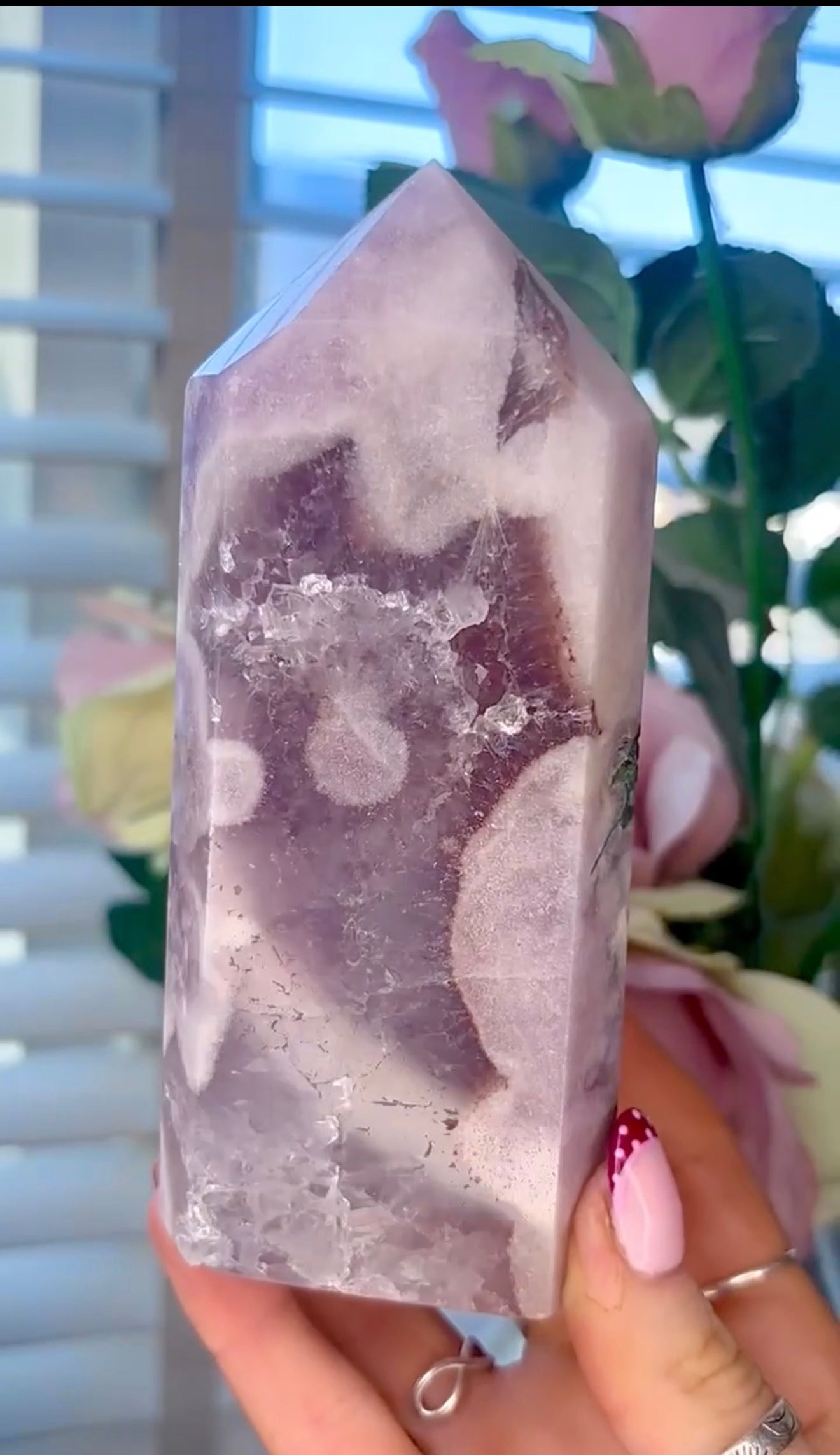 High quality Pink amethyst tower