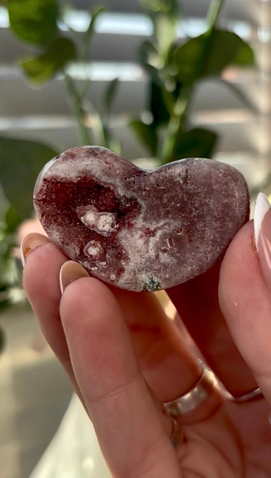 Gorgeous, pink amethyst heart- comes with stand