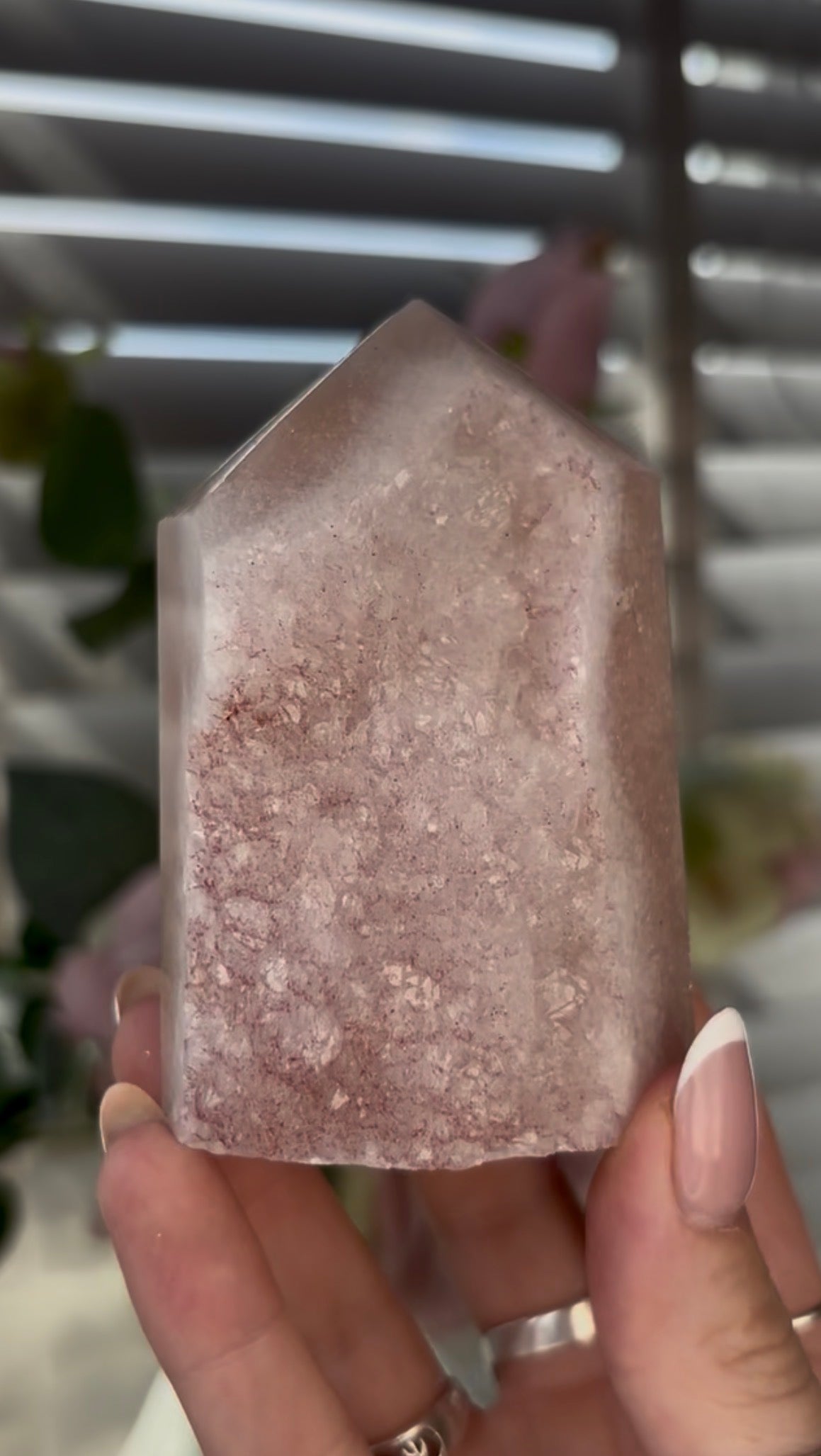 Beautiful, chunky Pink amethyst tower 8.7cm(h) by 5.5cm(w)