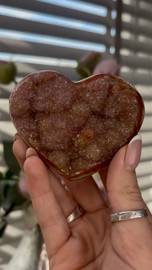 Uruguay, rainbow amethyst heart - comes with stand