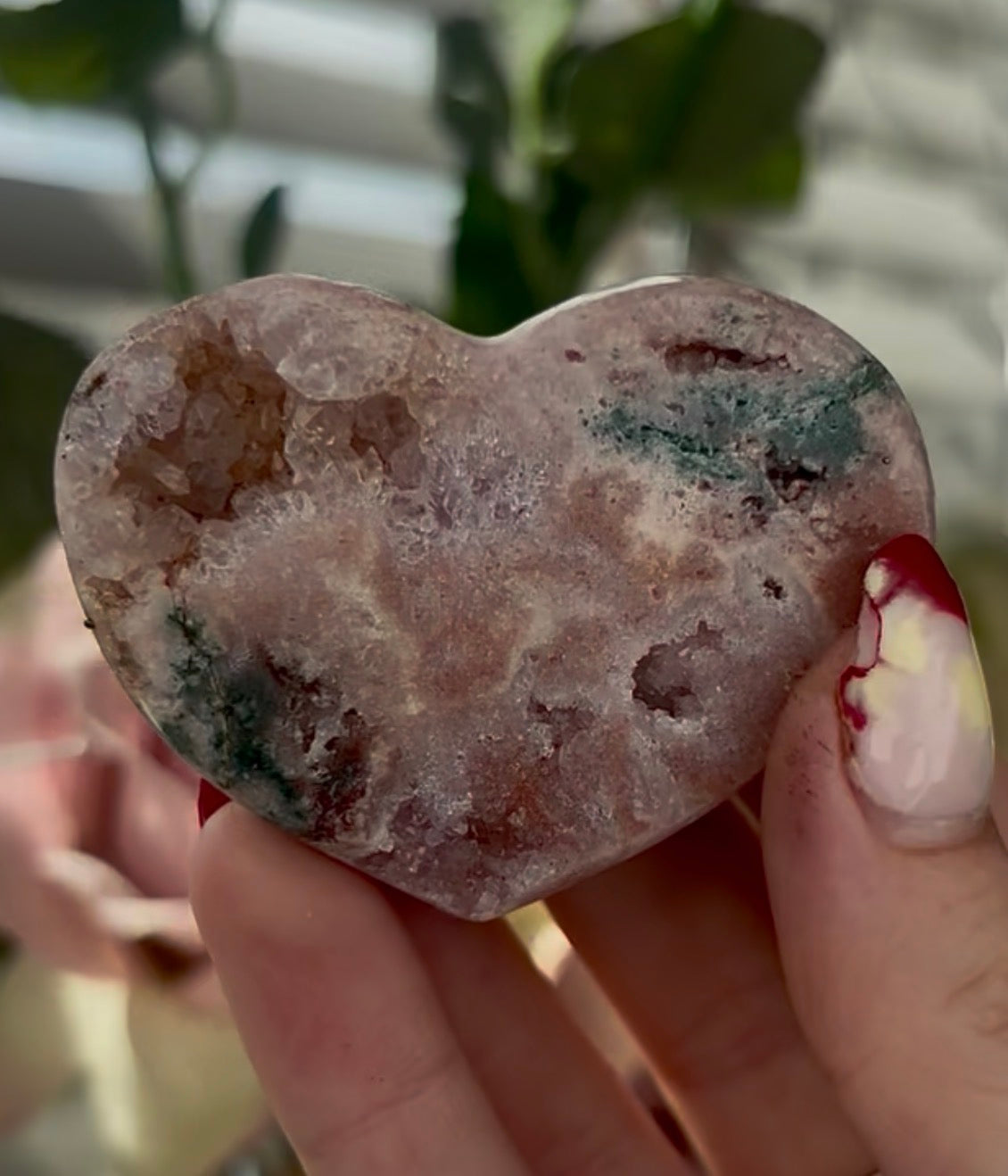 Mini pink amethyst heart with Jasper - comes with stand