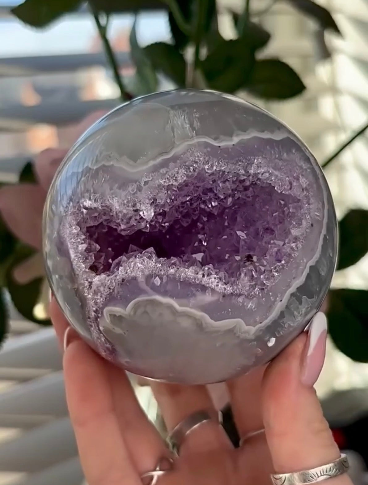 Gorgeous, high grade, amethyst agate sphere