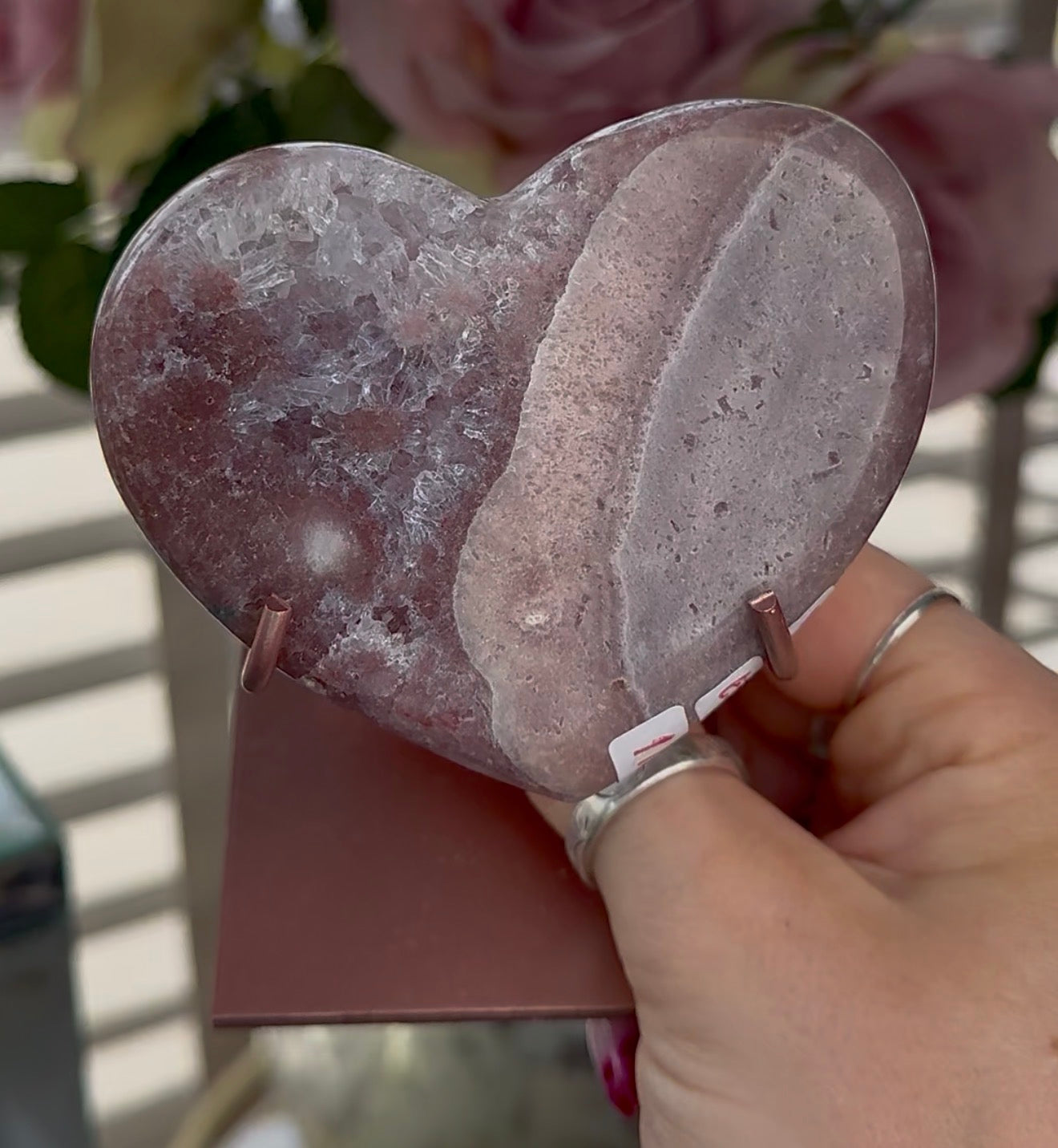 Hq pink amethyst heart - comes with stand