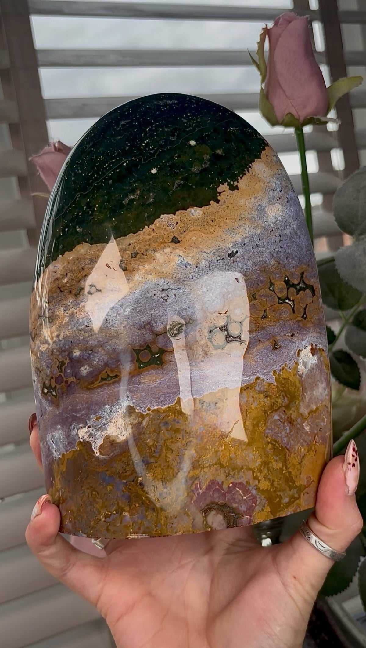High quality, pink, mustard & green ocean jasper Freeform 2.340kg