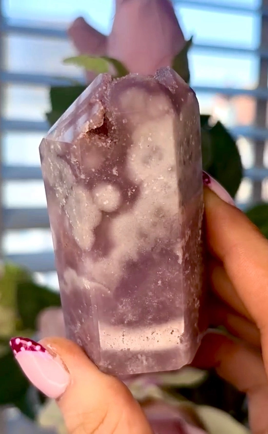 Pink amethyst tower in lilac tones