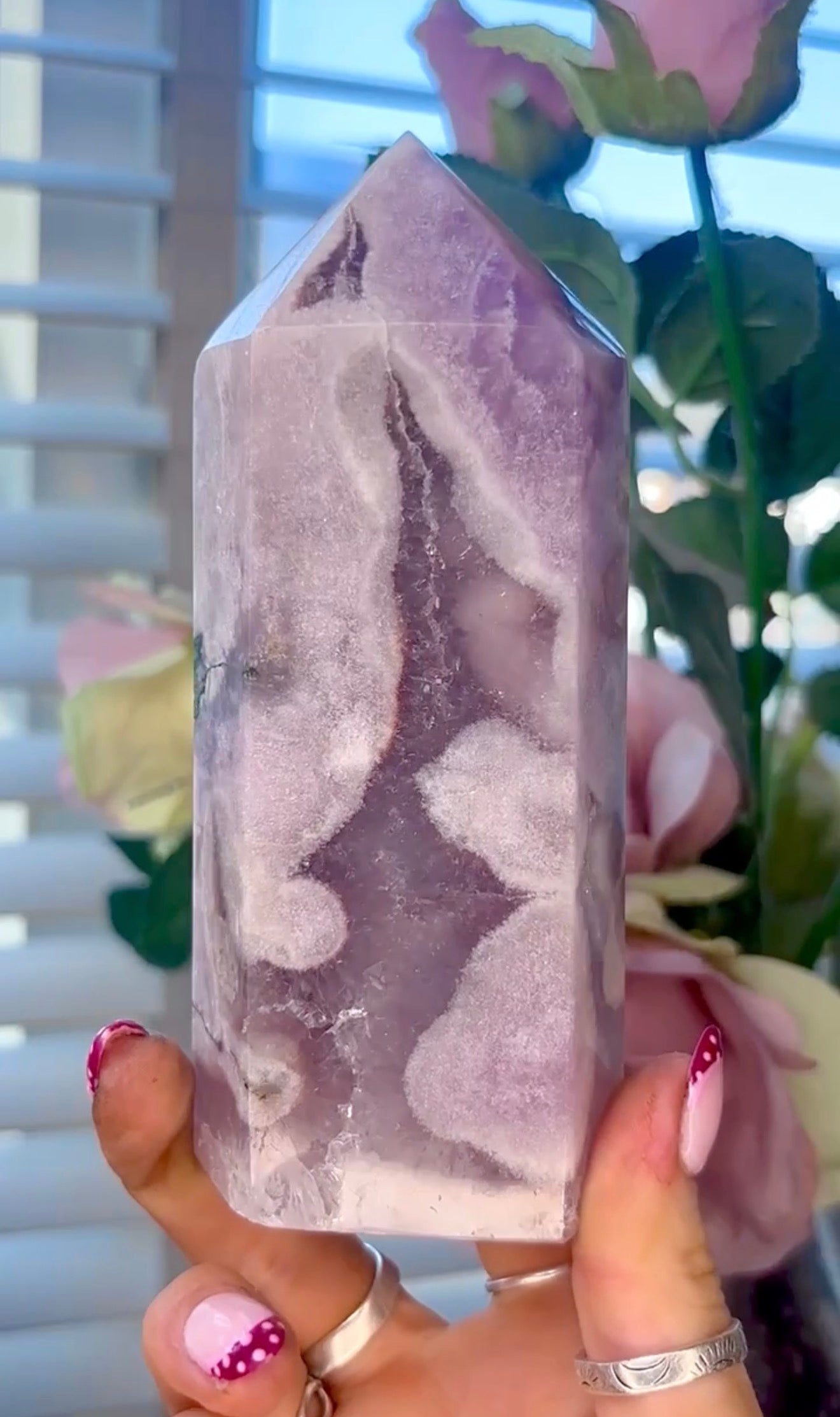 High quality Pink amethyst tower