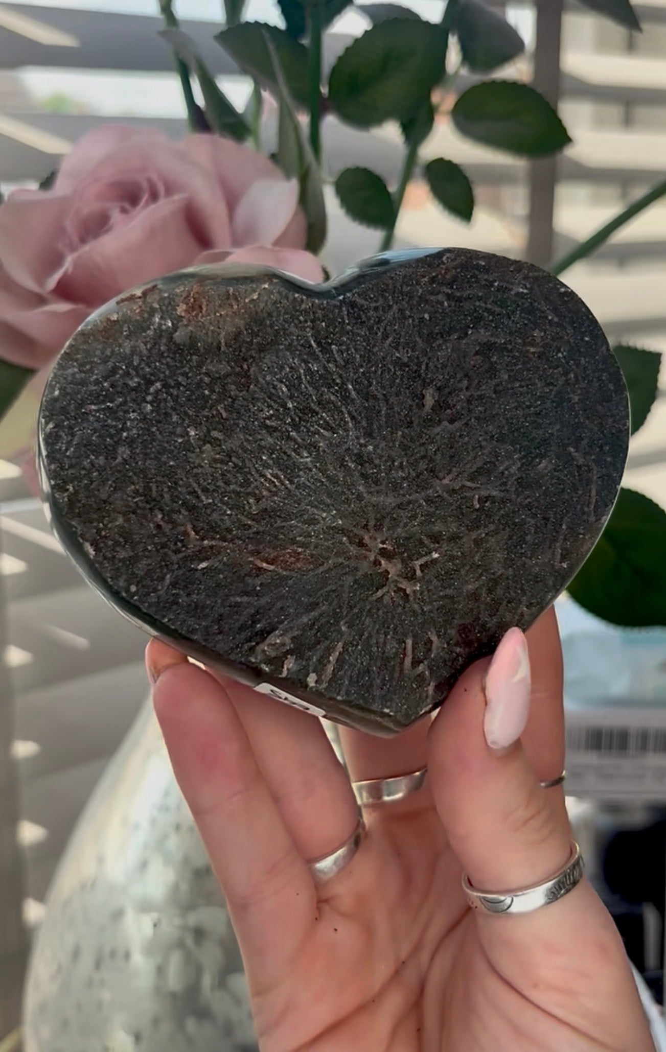 Uruguay, black amethyst heart - comes with stand