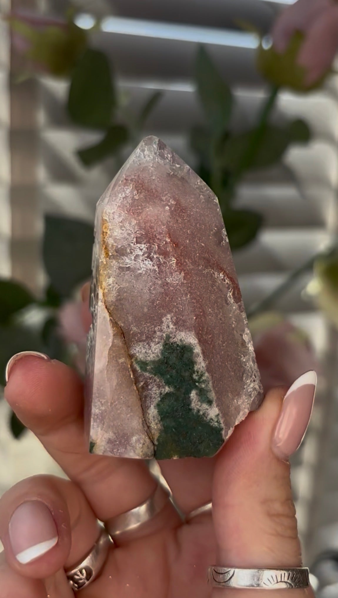 Beautiful, chunky Pink amethyst tower with purple quartz 7cm(h) by 4.5cm(w)