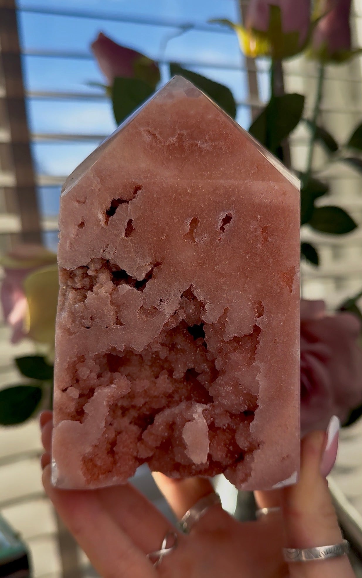 Pink amethyst tower in peachy tones