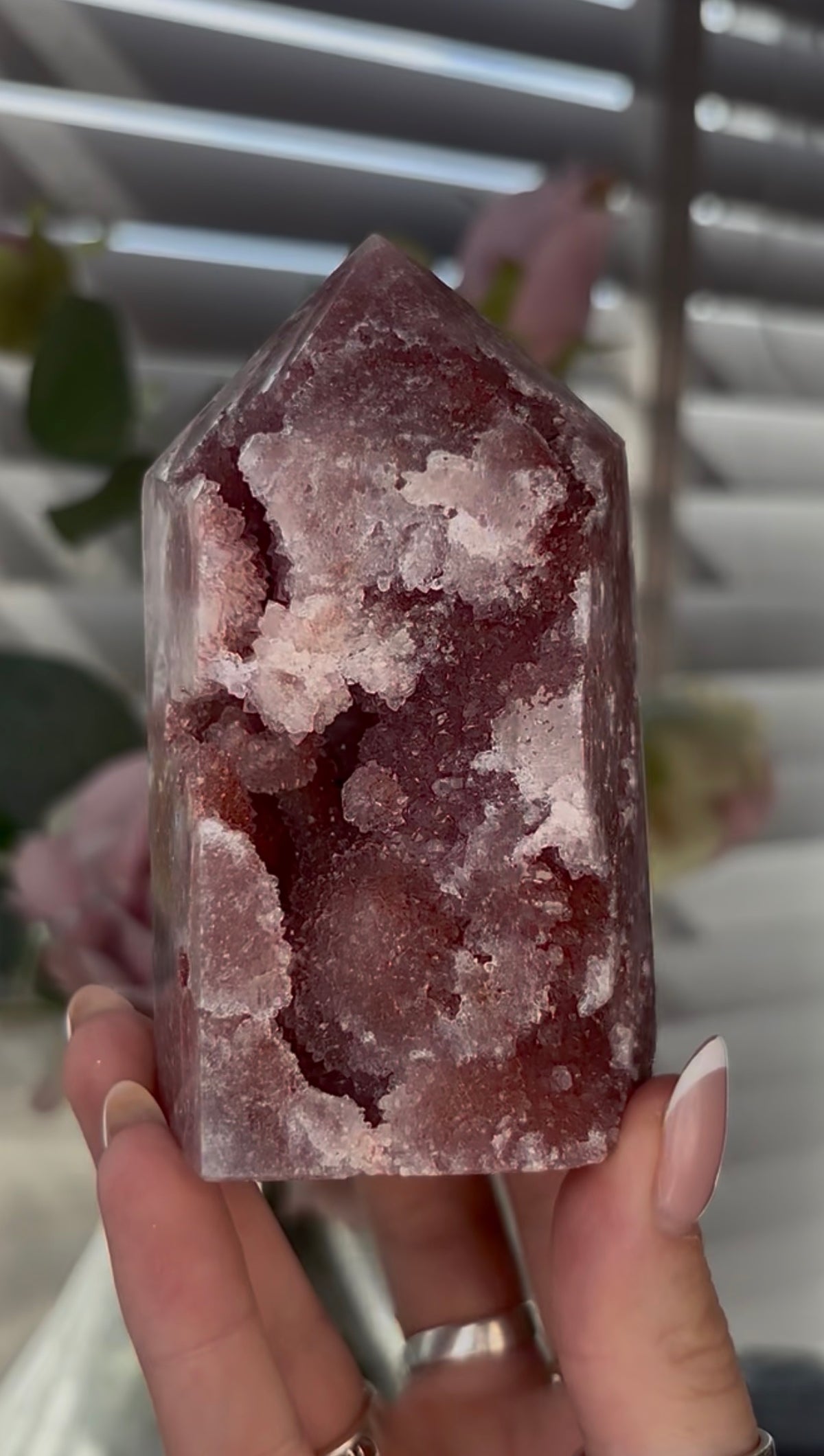 Beautiful, Pink amethyst tower 9.6cm(h) by 5.7cm(w)