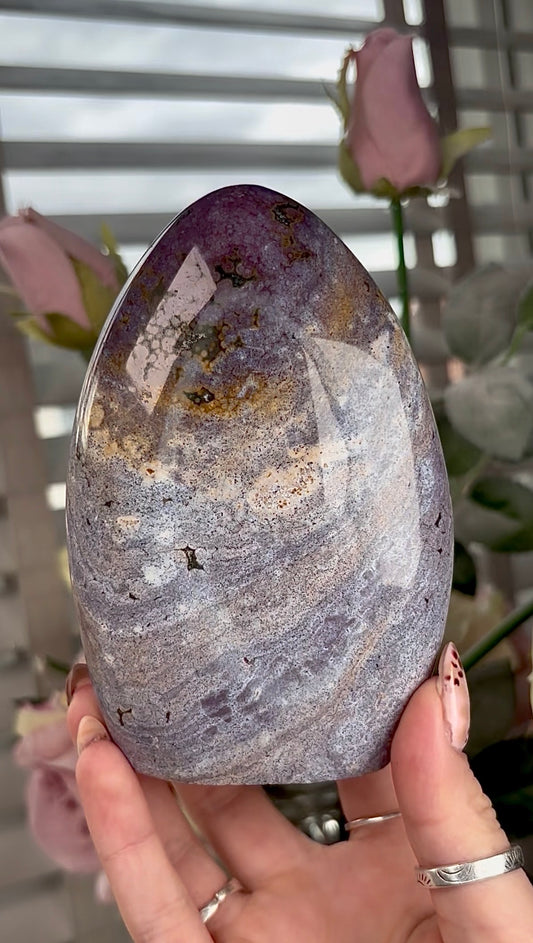 High quality, pastel purple & mustard ocean jasper Freeform - 12.2cm(h) by 8cm(w)