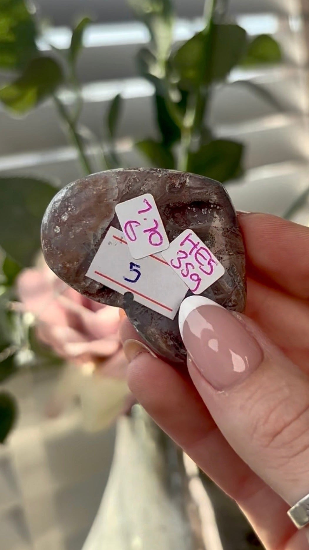 Gorgeous, mini rutile, pink amethyst  heart -comes with stand