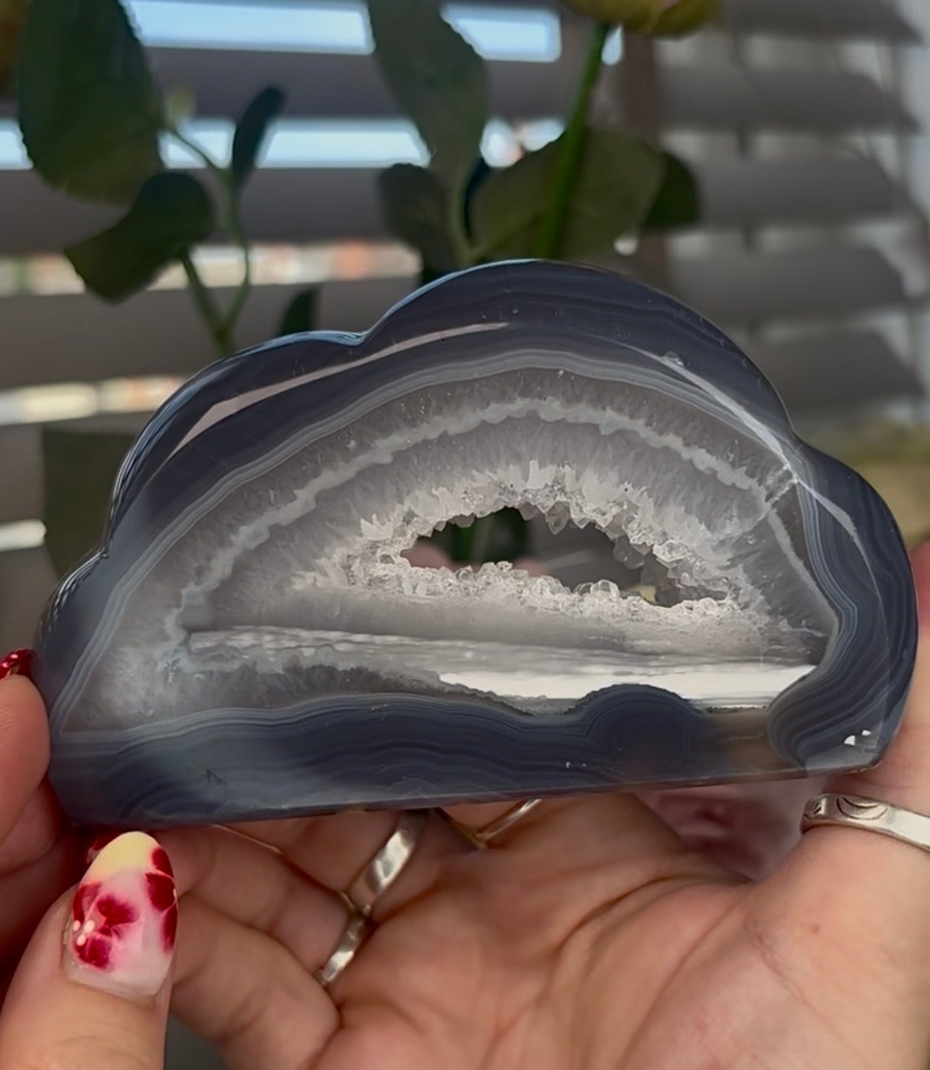 Beautiful, blue banded agate, cloud with druzy