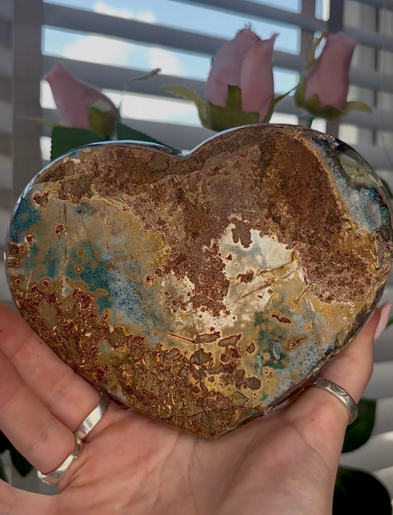 Uruguay, rainbow amethyst heart - comes with stand