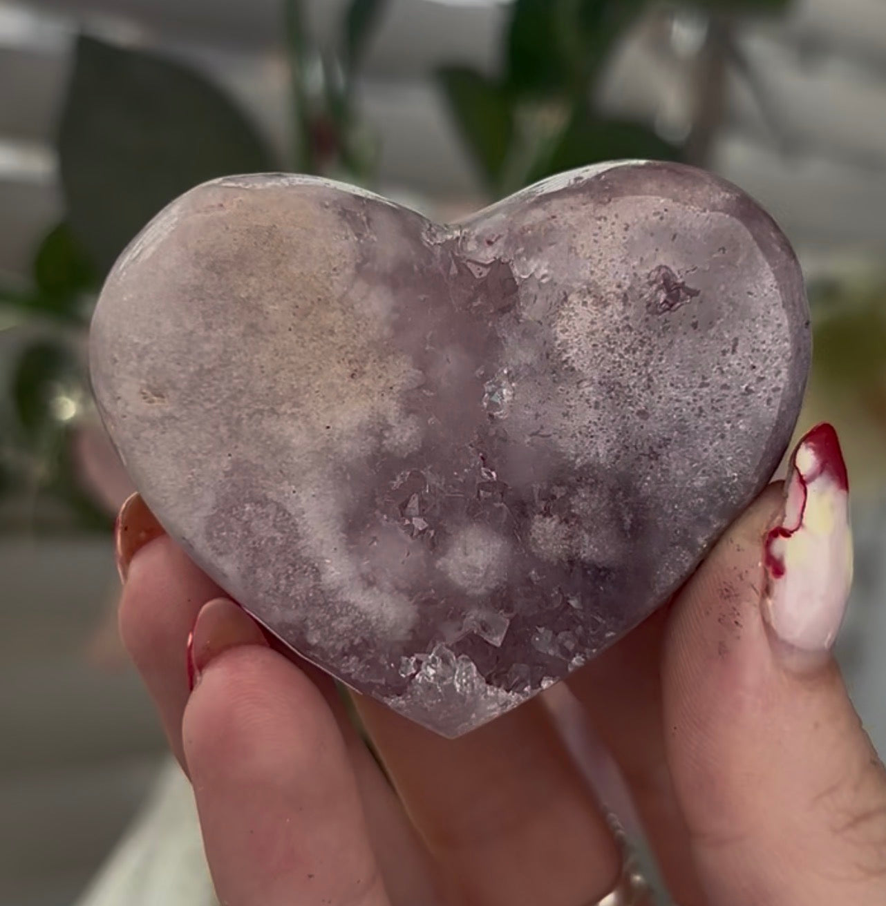 Mini pink amethyst heart - comes with stand