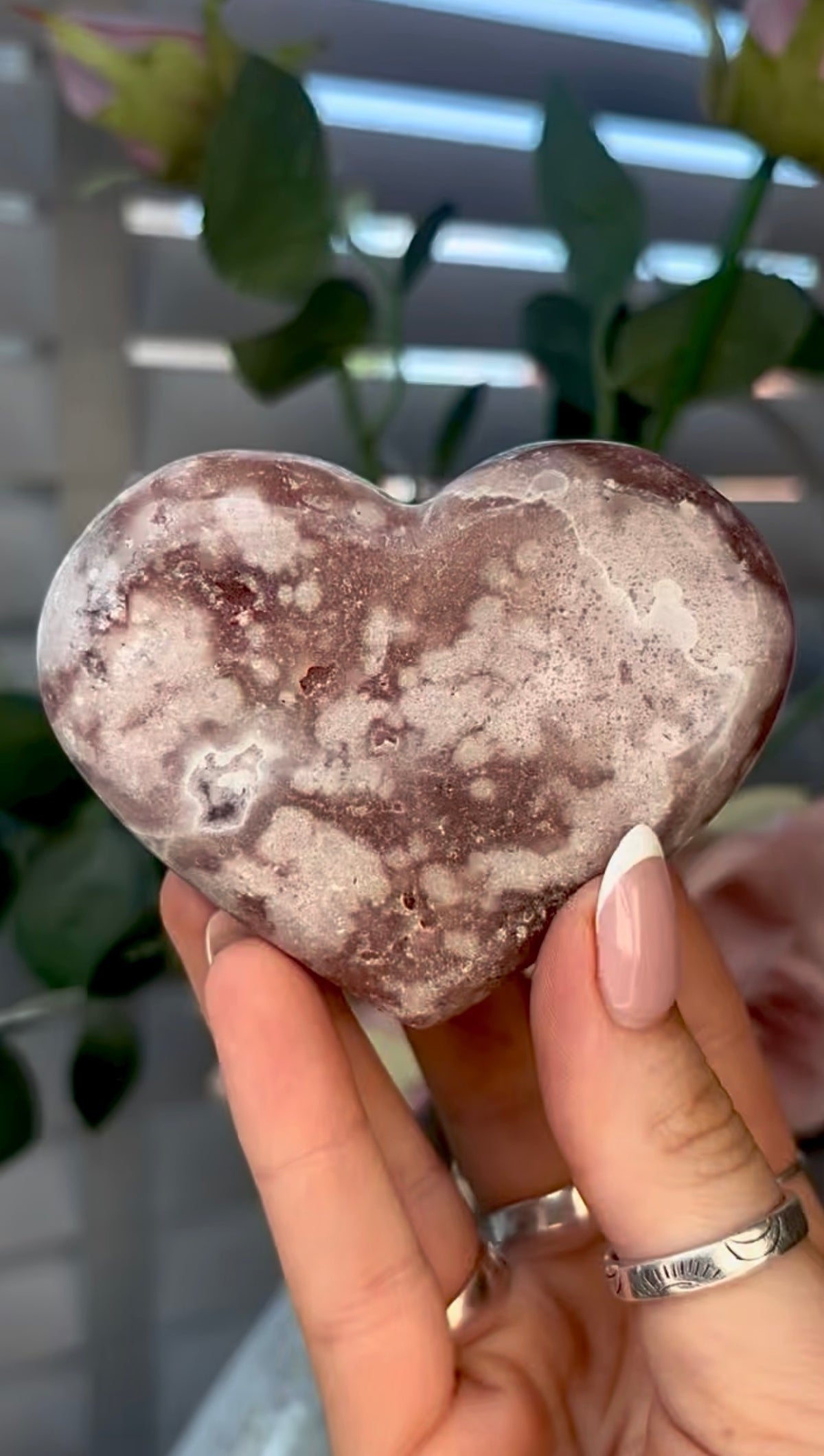 Gorgeous, pink amethyst heart - comes with stand