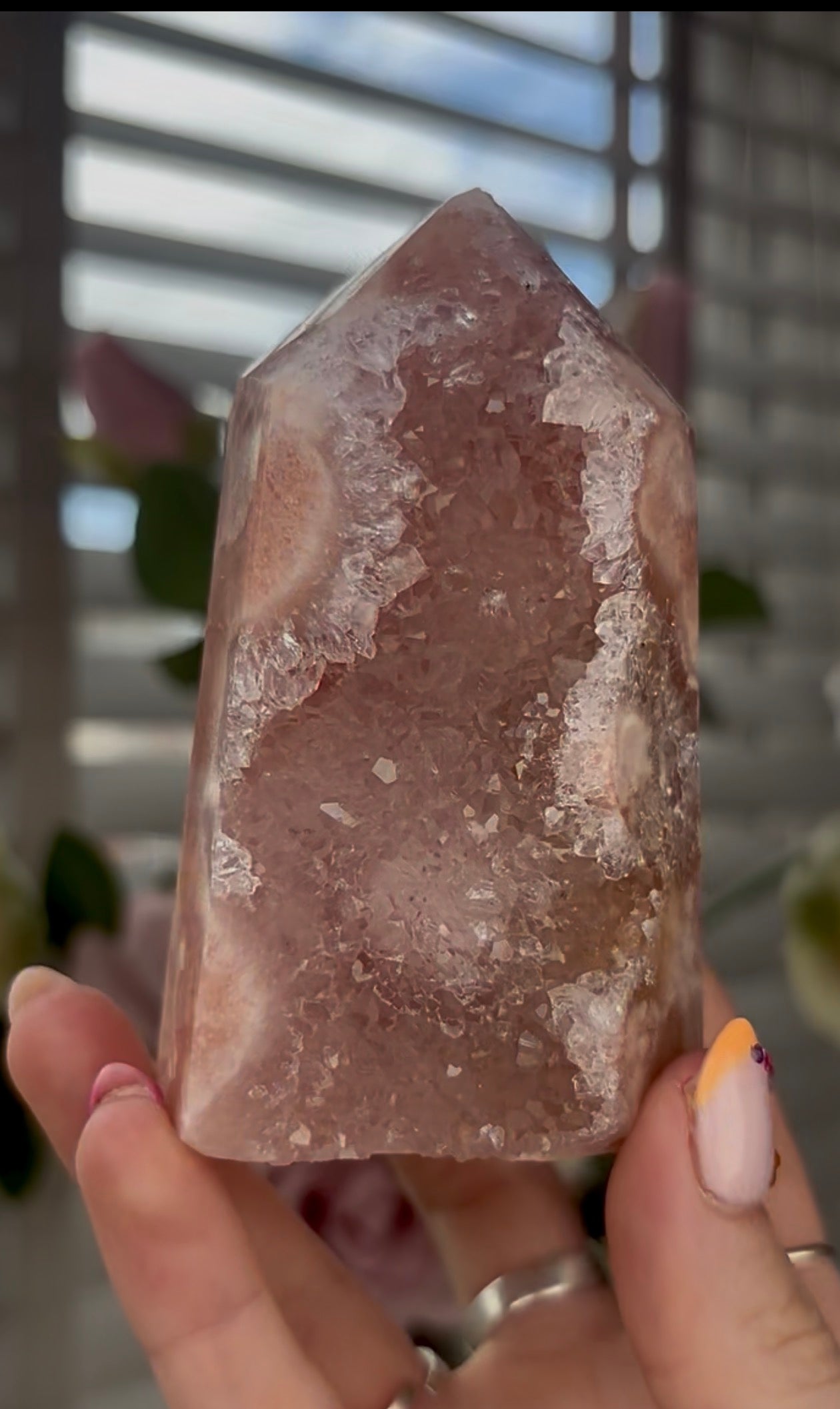 Beautiful, high quality, Pink amethyst tower in peach tone