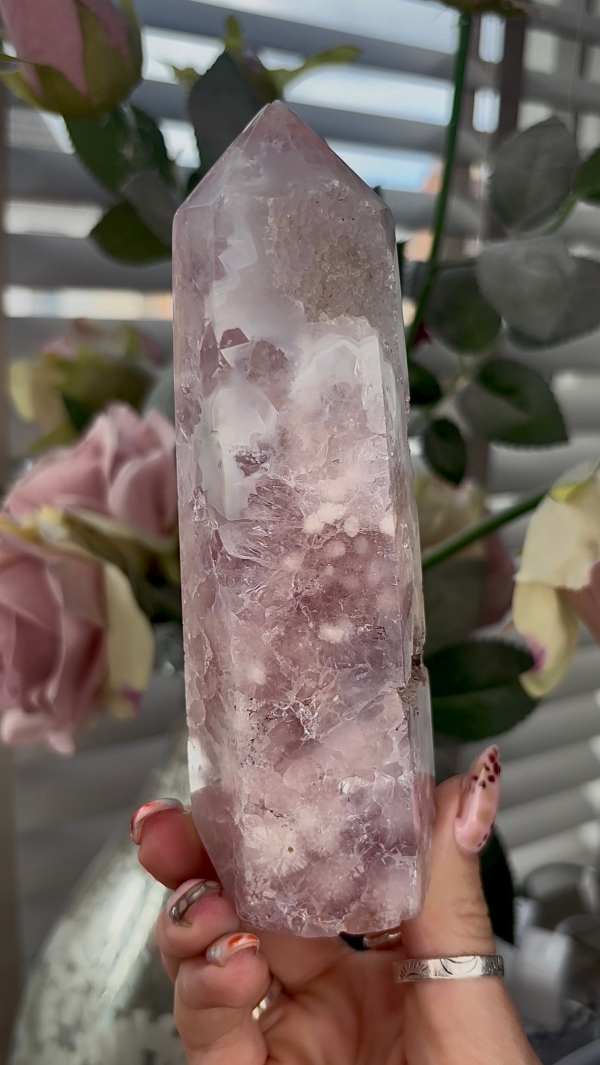 High grade, Amethyst Flower agate tower