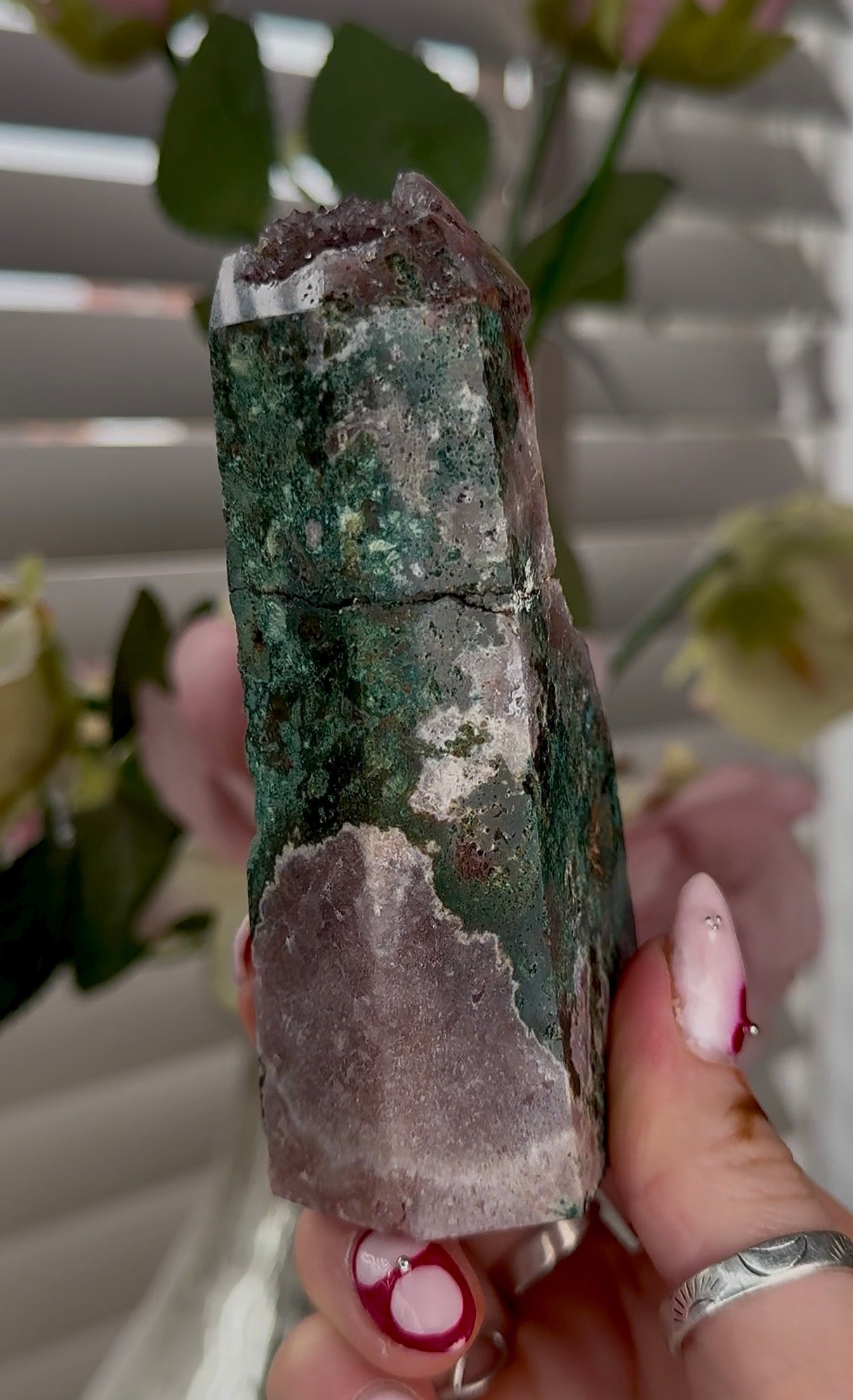 High quality Pink amethyst tower with jasper 11cm(h) 5cm(w)