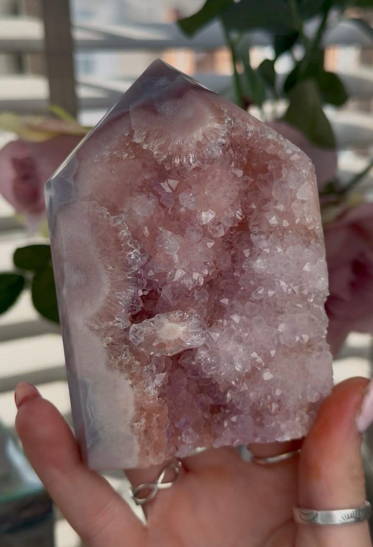 High quality Pink amethyst tower