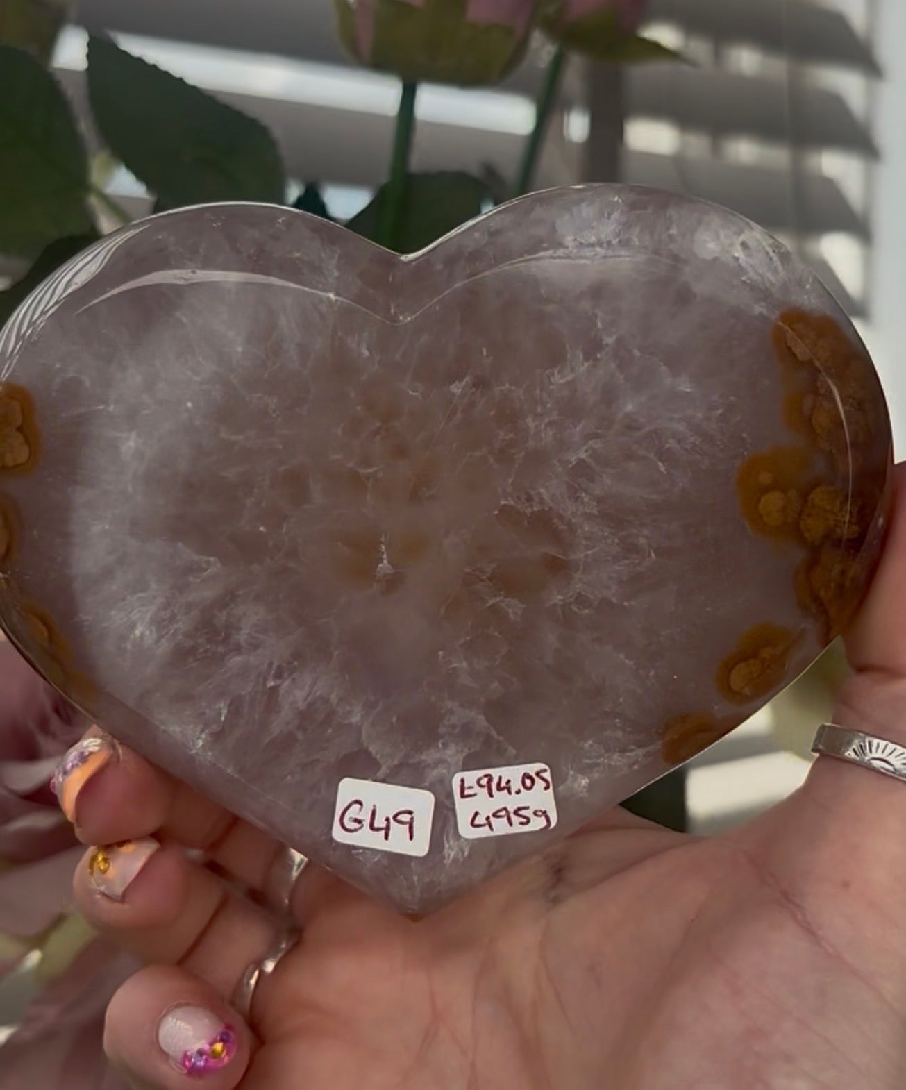 Beautiful, high quality, agate heart with druzy - stand included