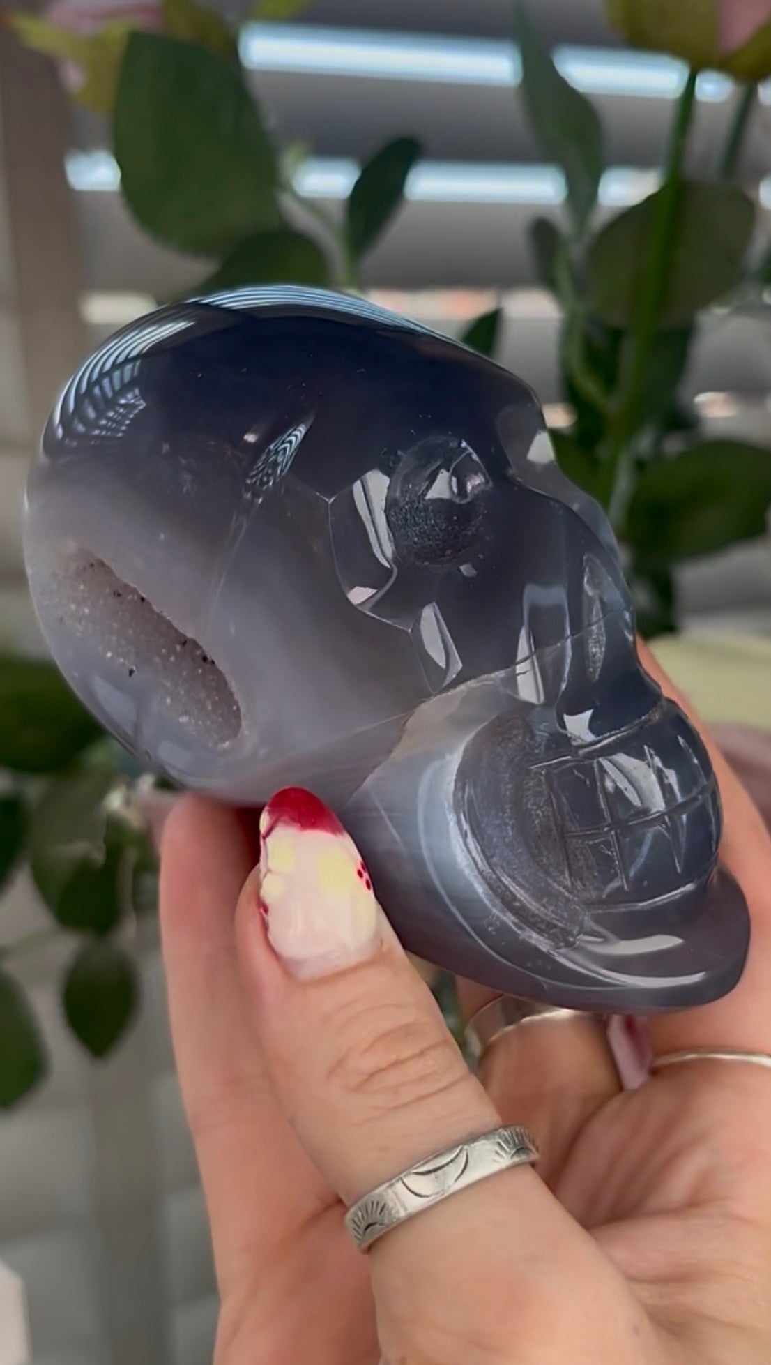 Beautiful, blue banded agate skull
