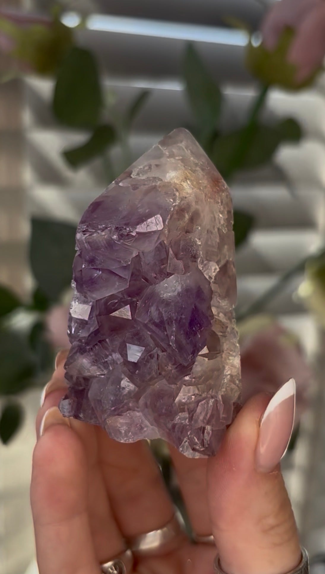 Beautiful, chunky Pink amethyst tower with purple quartz 7cm(h) by 4.5cm(w)
