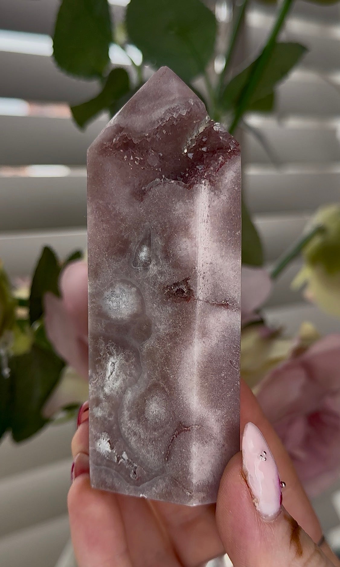 High quality Pink amethyst tower 11cm(h) 4cm(w)