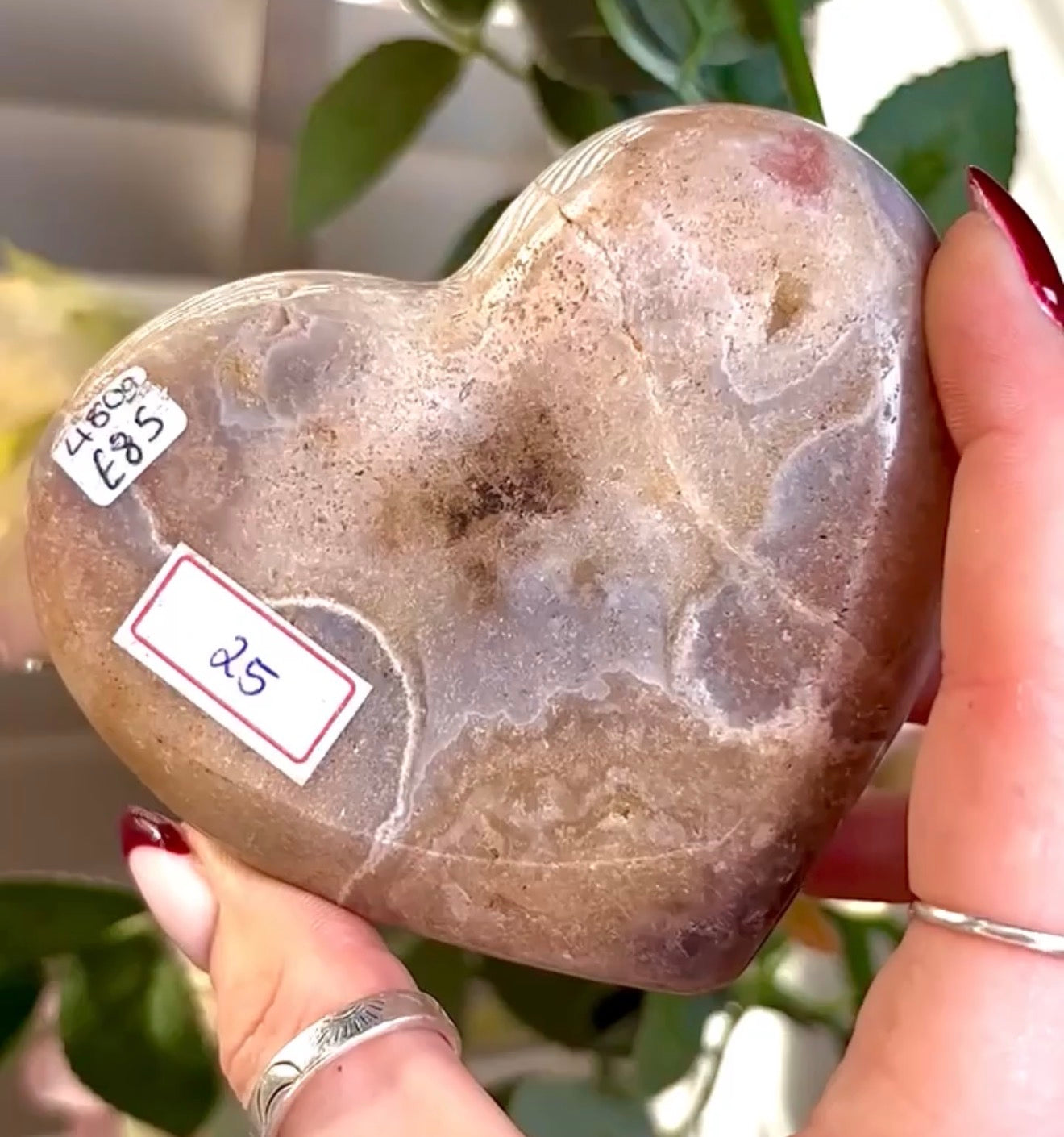 pink amethyst heart - comes with stand