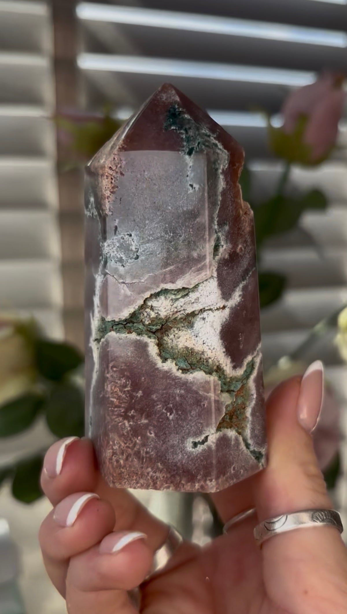 Cute, Pink amethyst tower 9cm(h) by 5cm(w)