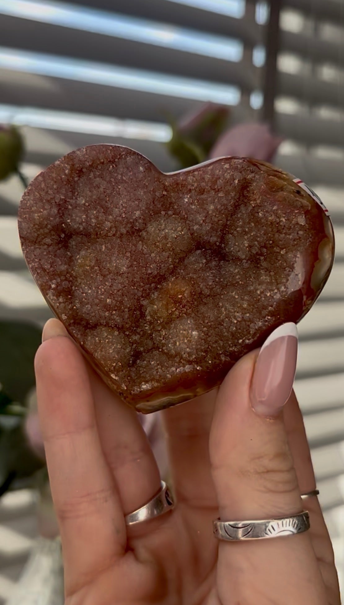 Uruguay, rainbow amethyst heart - comes with stand