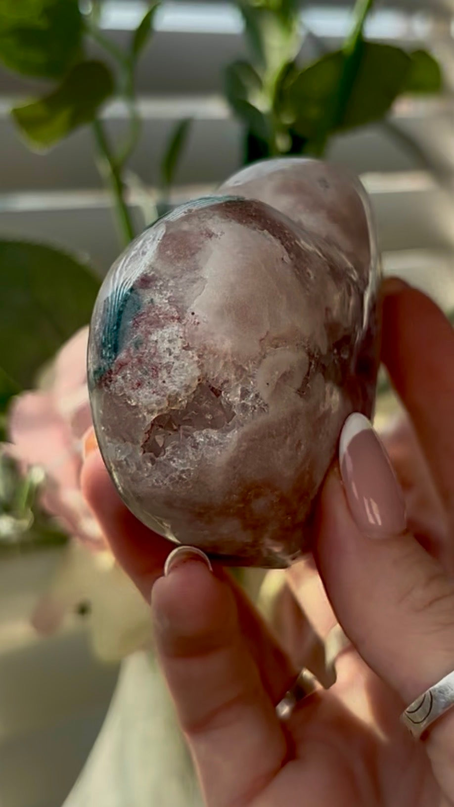 Gorgeous, pink amethyst  heart with Jasper -comes with stand