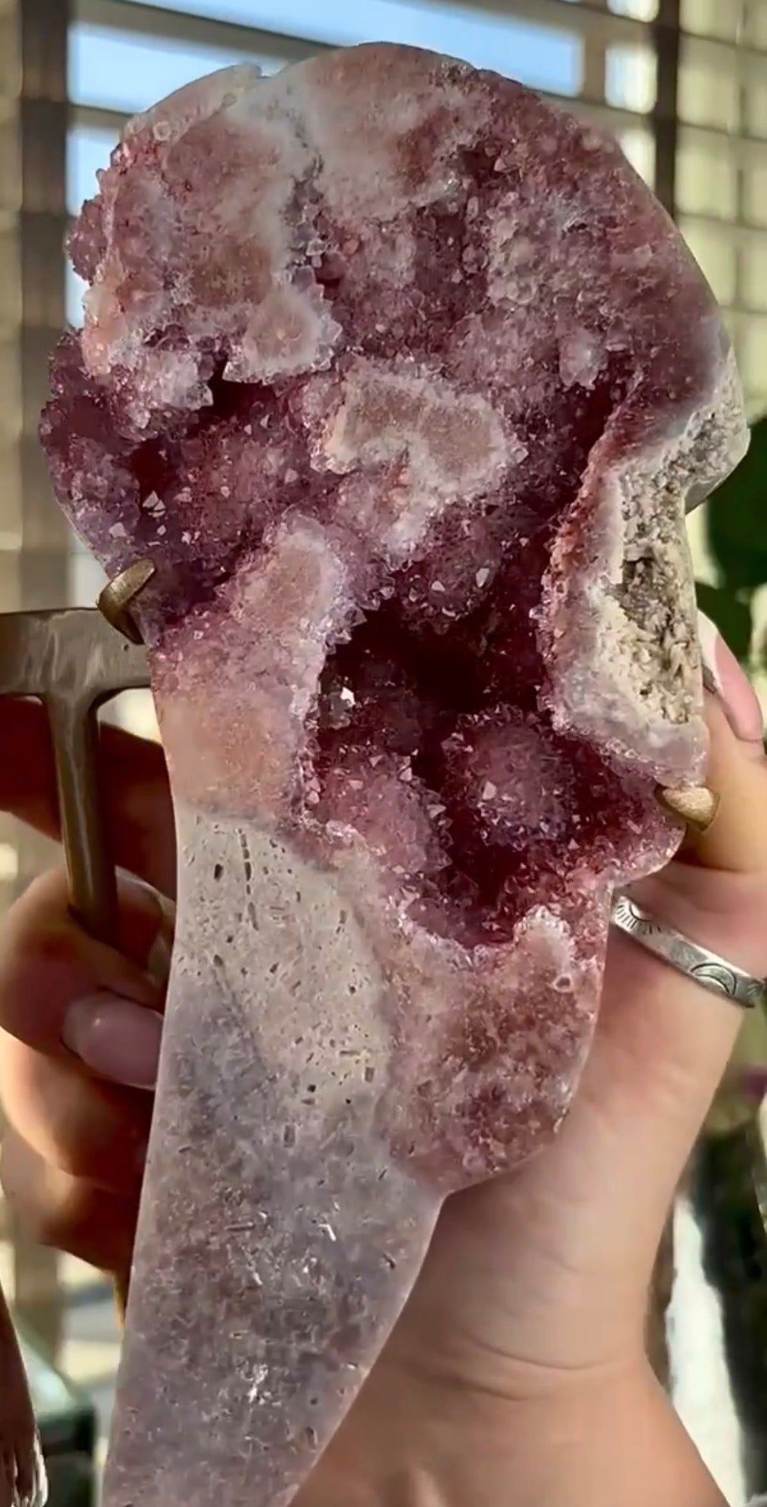 High quality, pink amethyst wings in reddish/deep pink tone - comes with stand