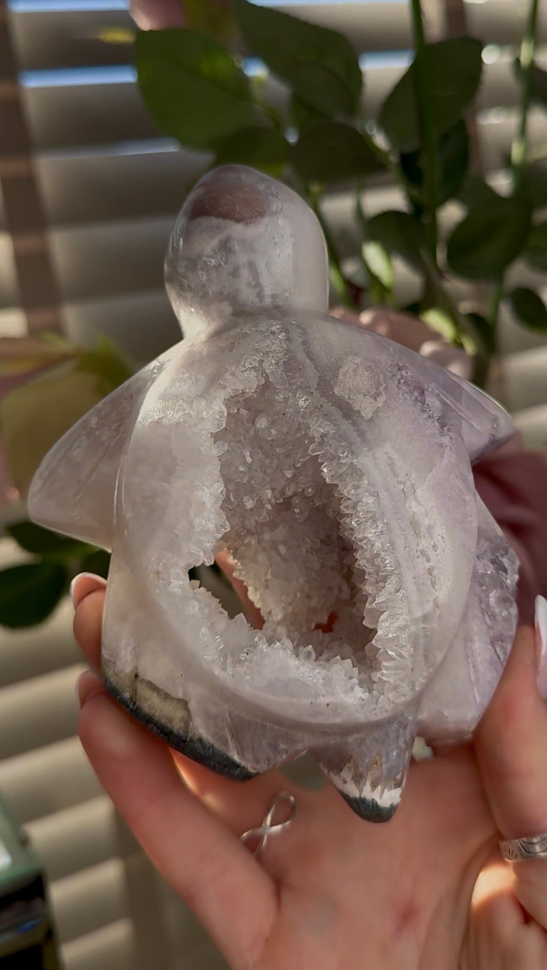 High grade, pink amethyst with Jasper sea turtle carving