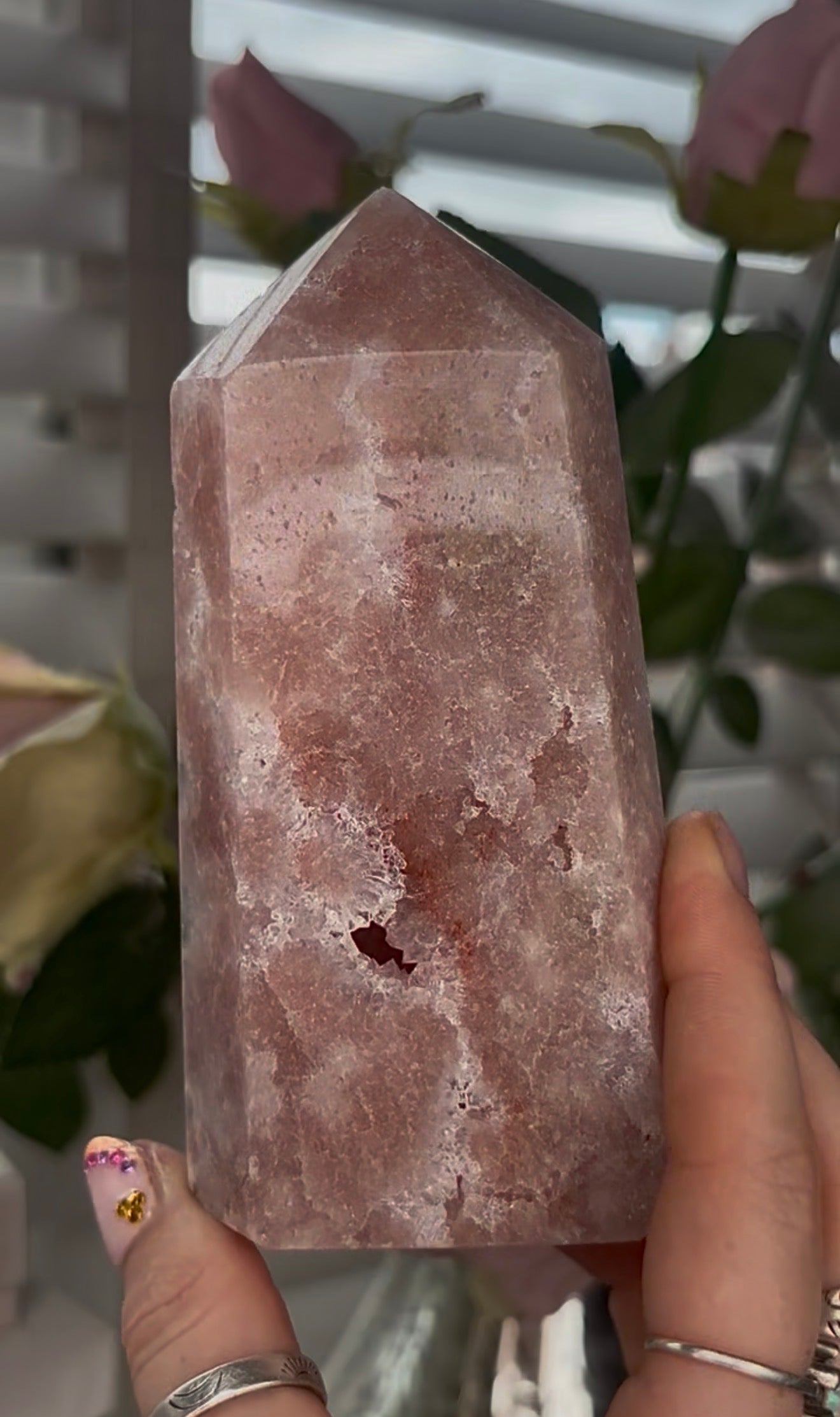 Pretty, Pink amethyst tower, with quartz druzy
