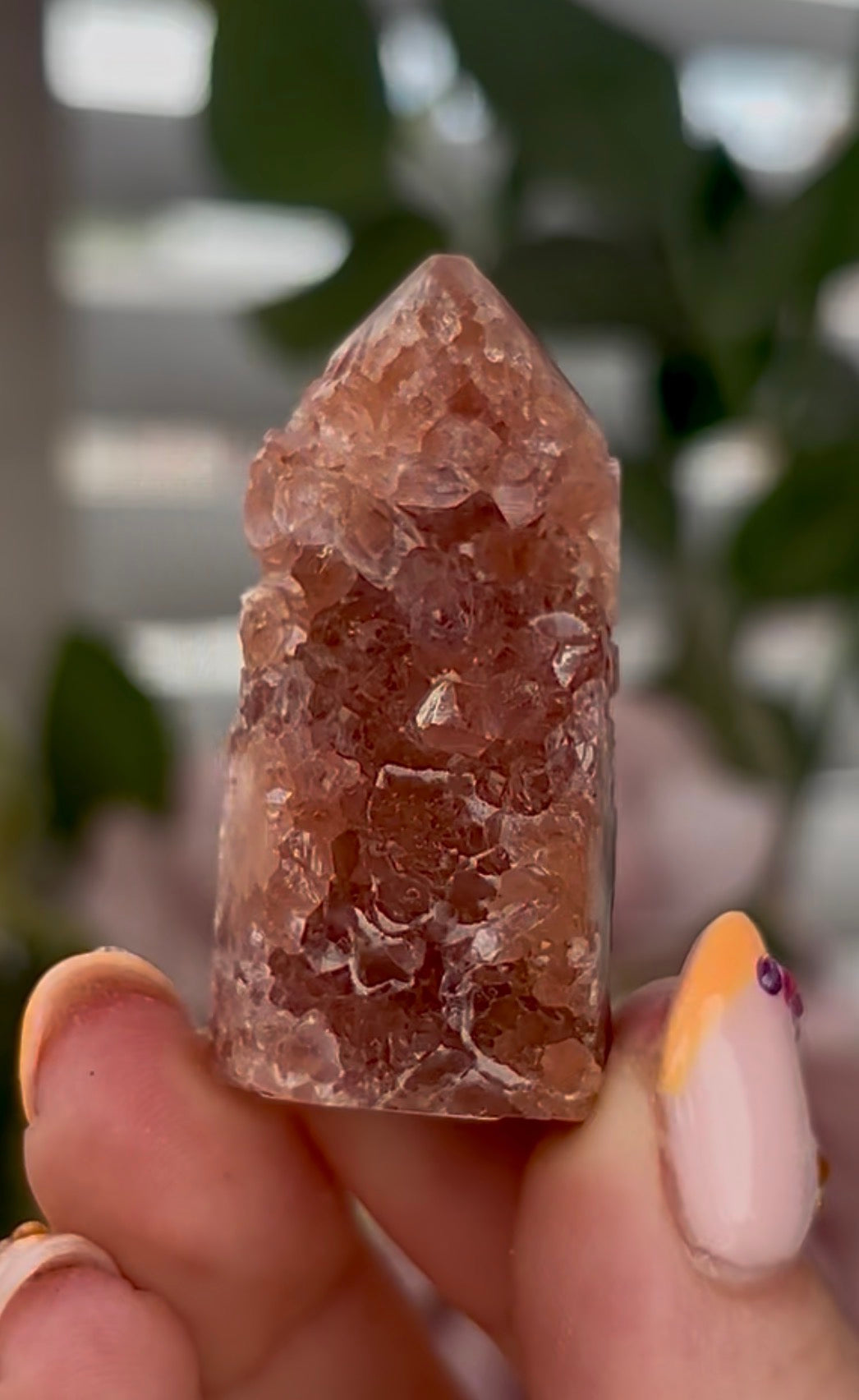 Mini, Pink amethyst tower in burnt orange tones