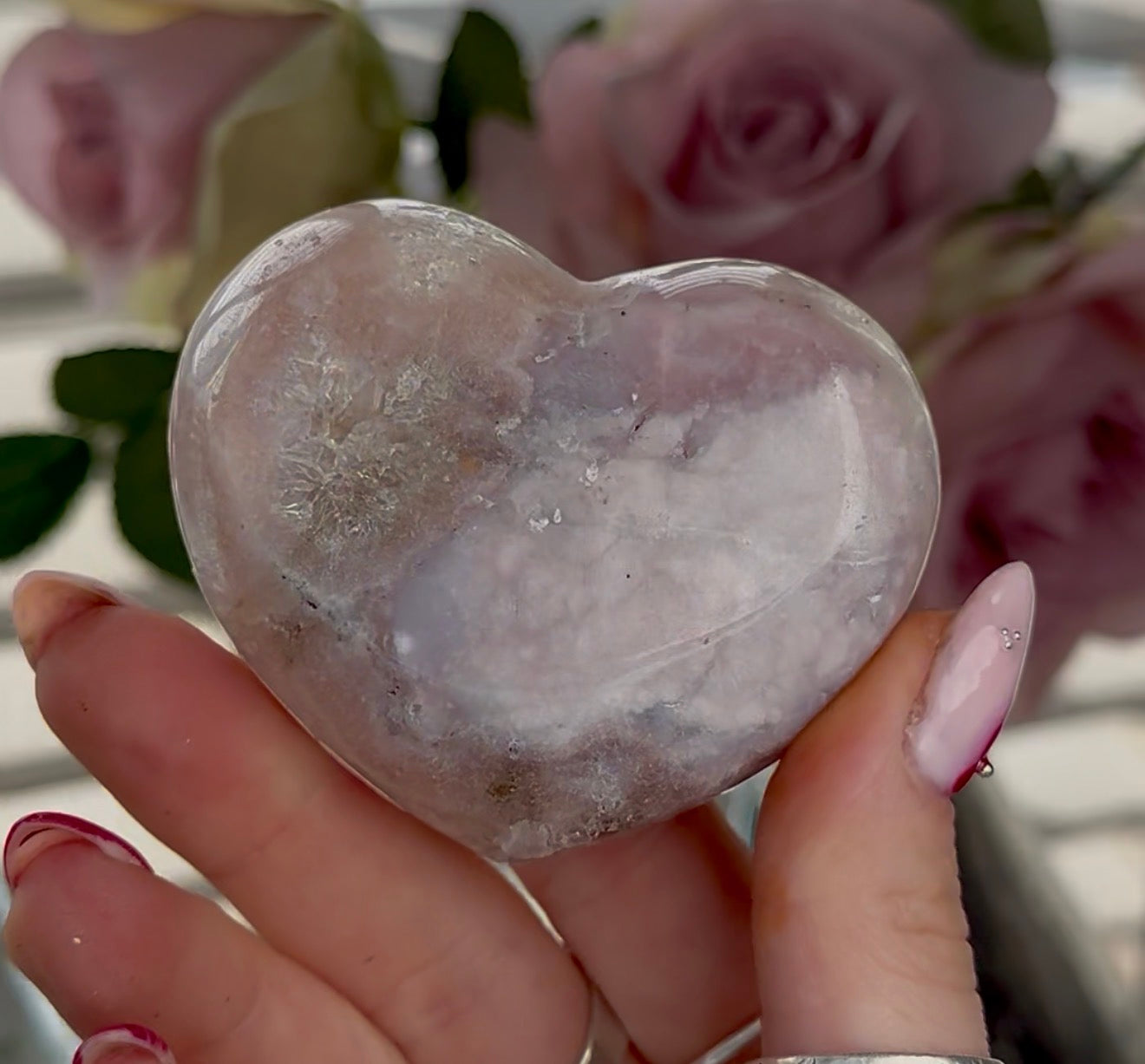 pink amethyst heart - comes with stand