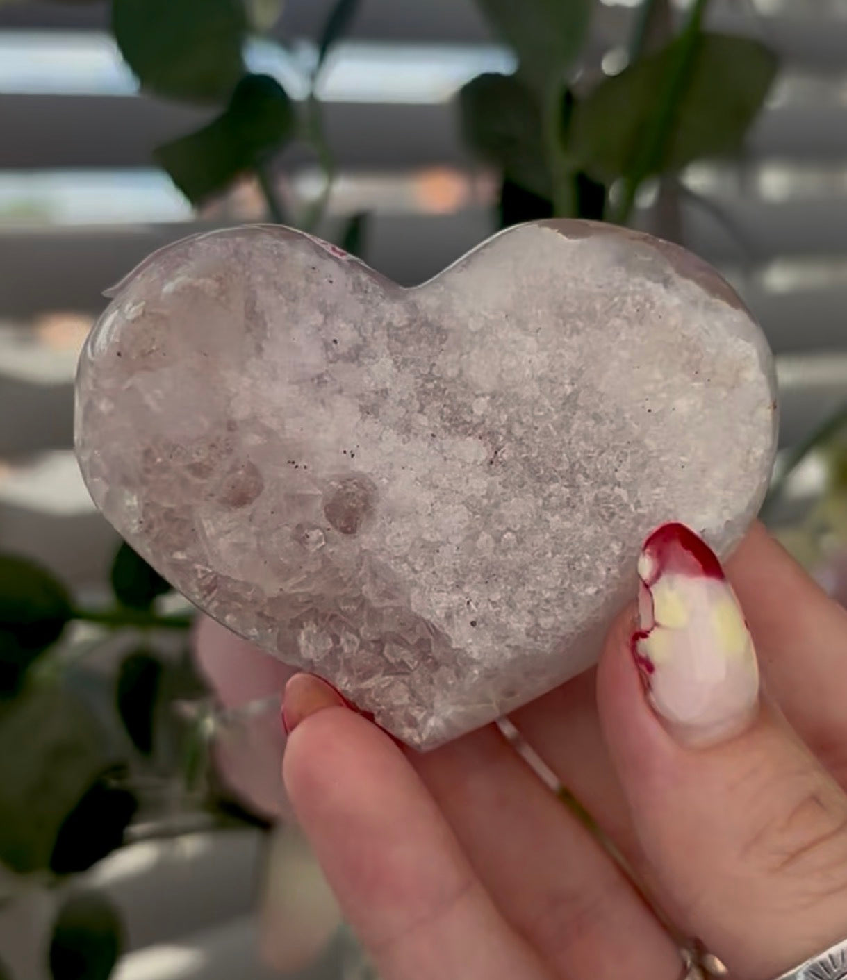Light toned, pink amethyst heart - comes with stand (7cm)