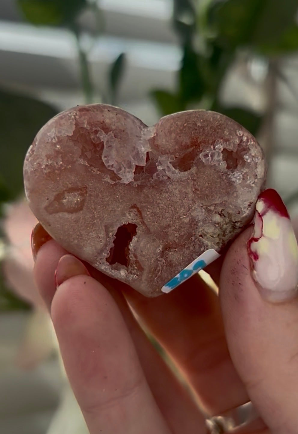 Mini pink amethyst heart - comes with stand