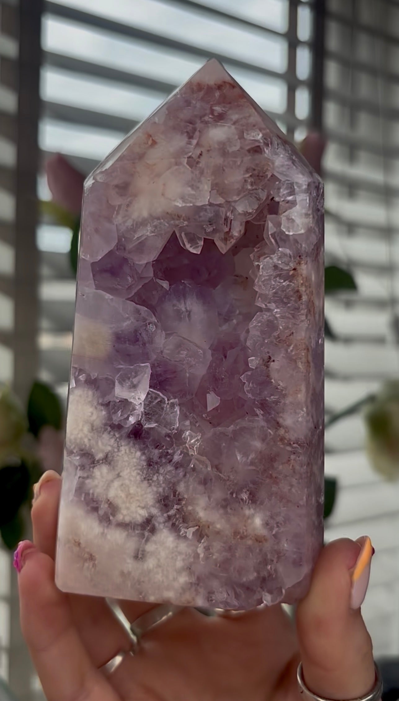 Beautiful, large, high quality, Pink amethyst tower with lilac tone quartz