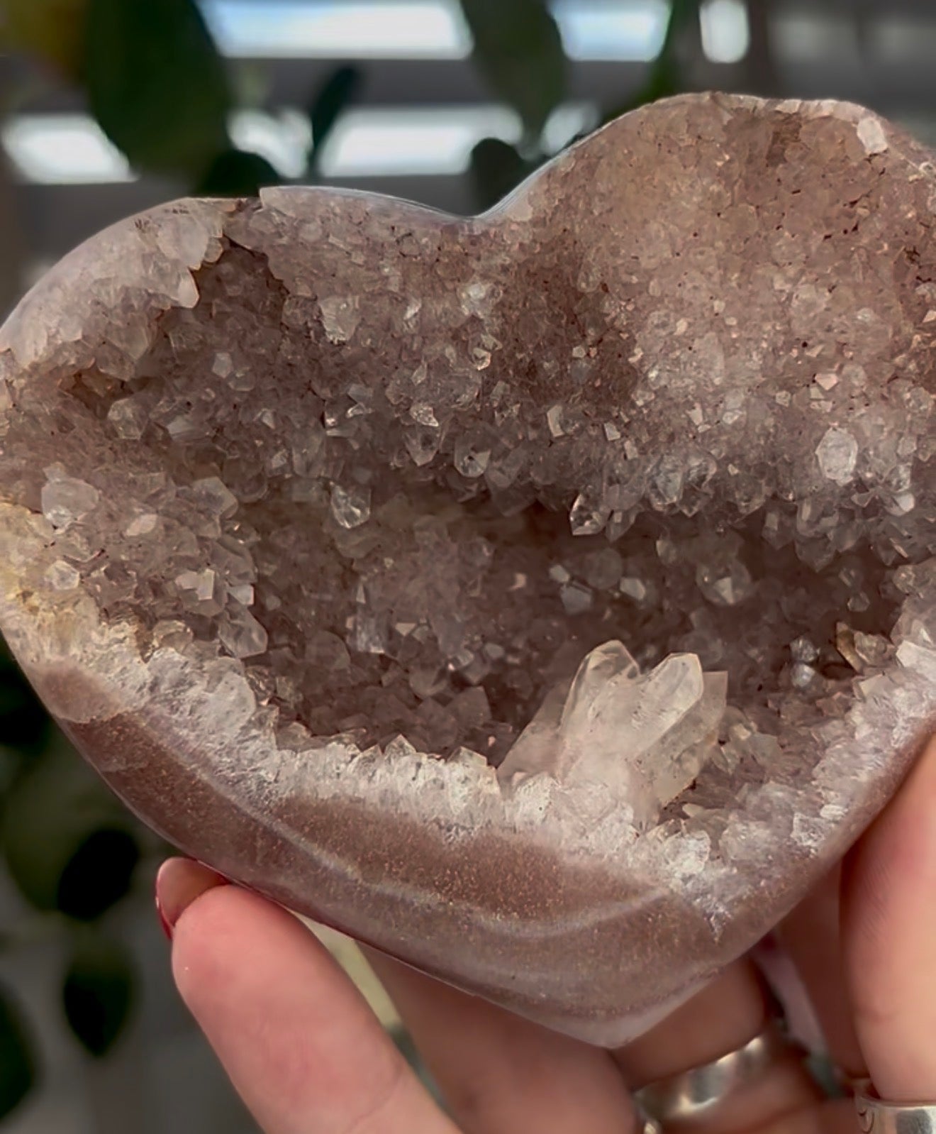 Druzy pink amethyst heart - comes with stand (9.5cm)