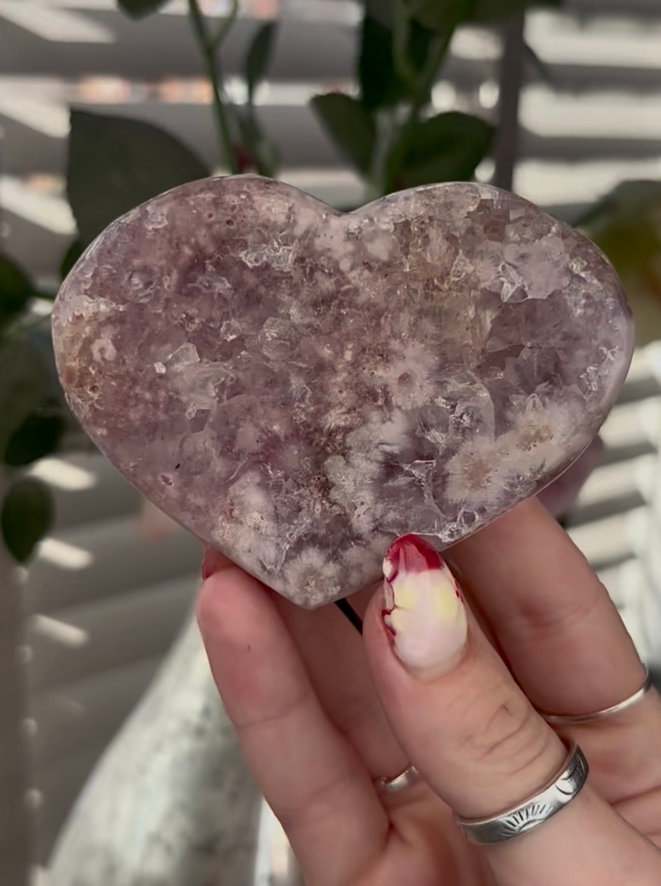 pink amethyst heart - comes with stand 8.5cm