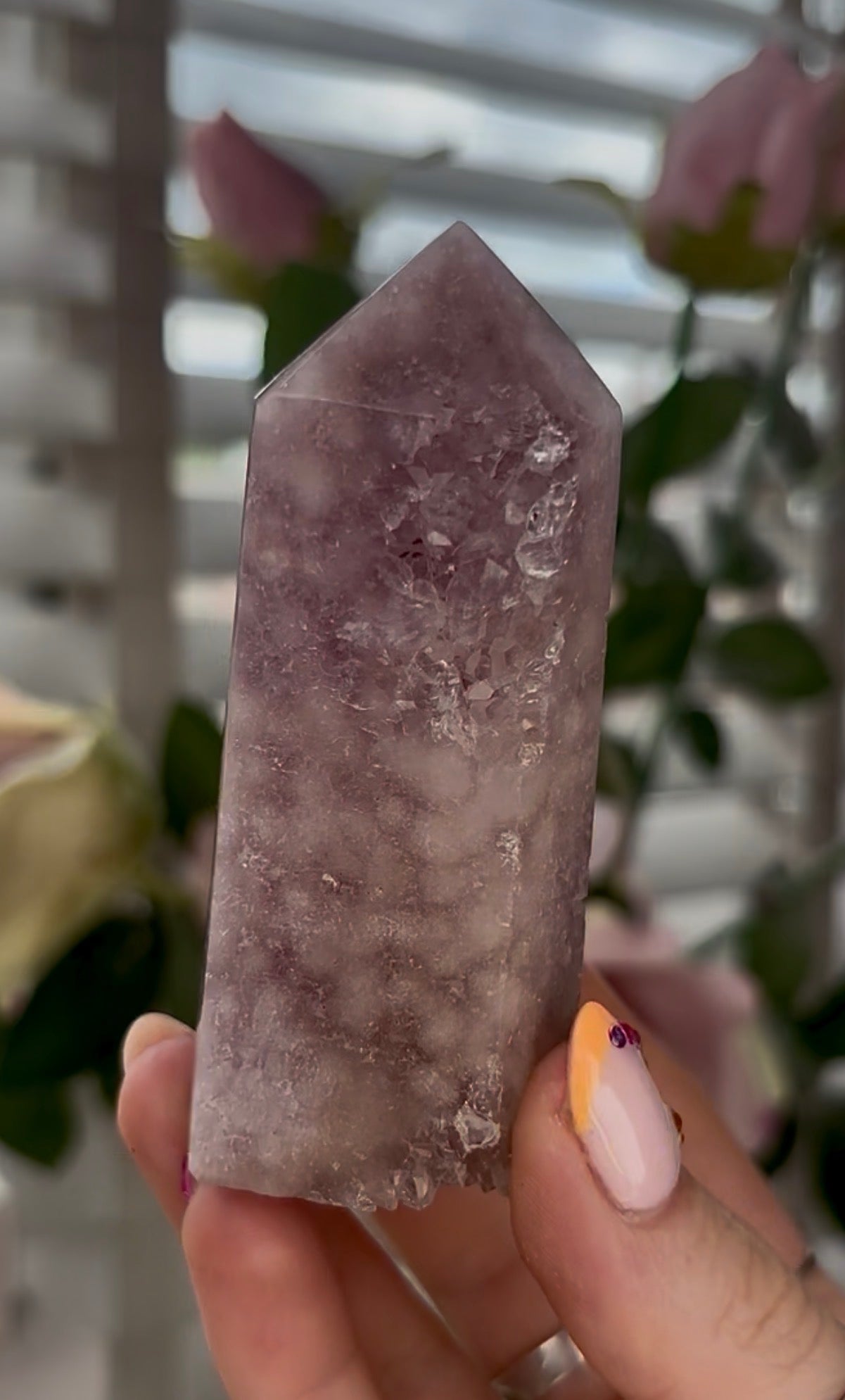 Pretty, Pink amethyst tower in lilac tones